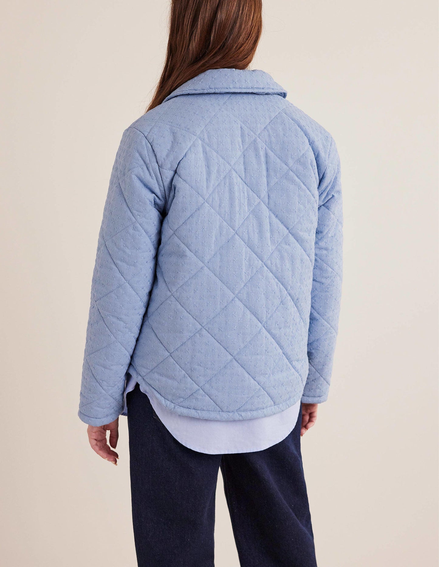 Broderie Quilted Cotton Jacket-Chambray