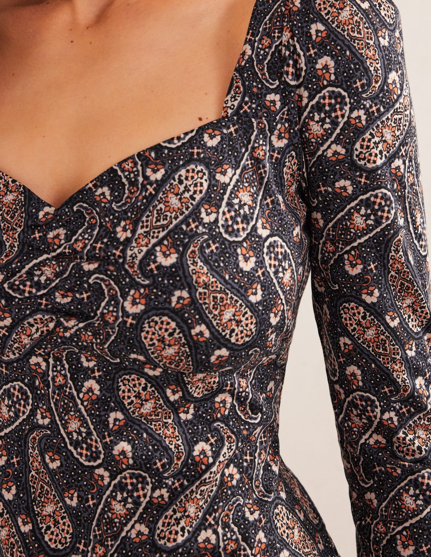 Sweetheart Jersey Mini Dress-Multi, Paisley Blooms