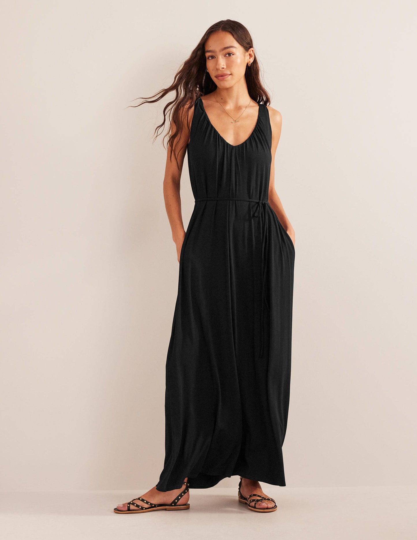 V-Neck Jersey Maxi Dress-Black