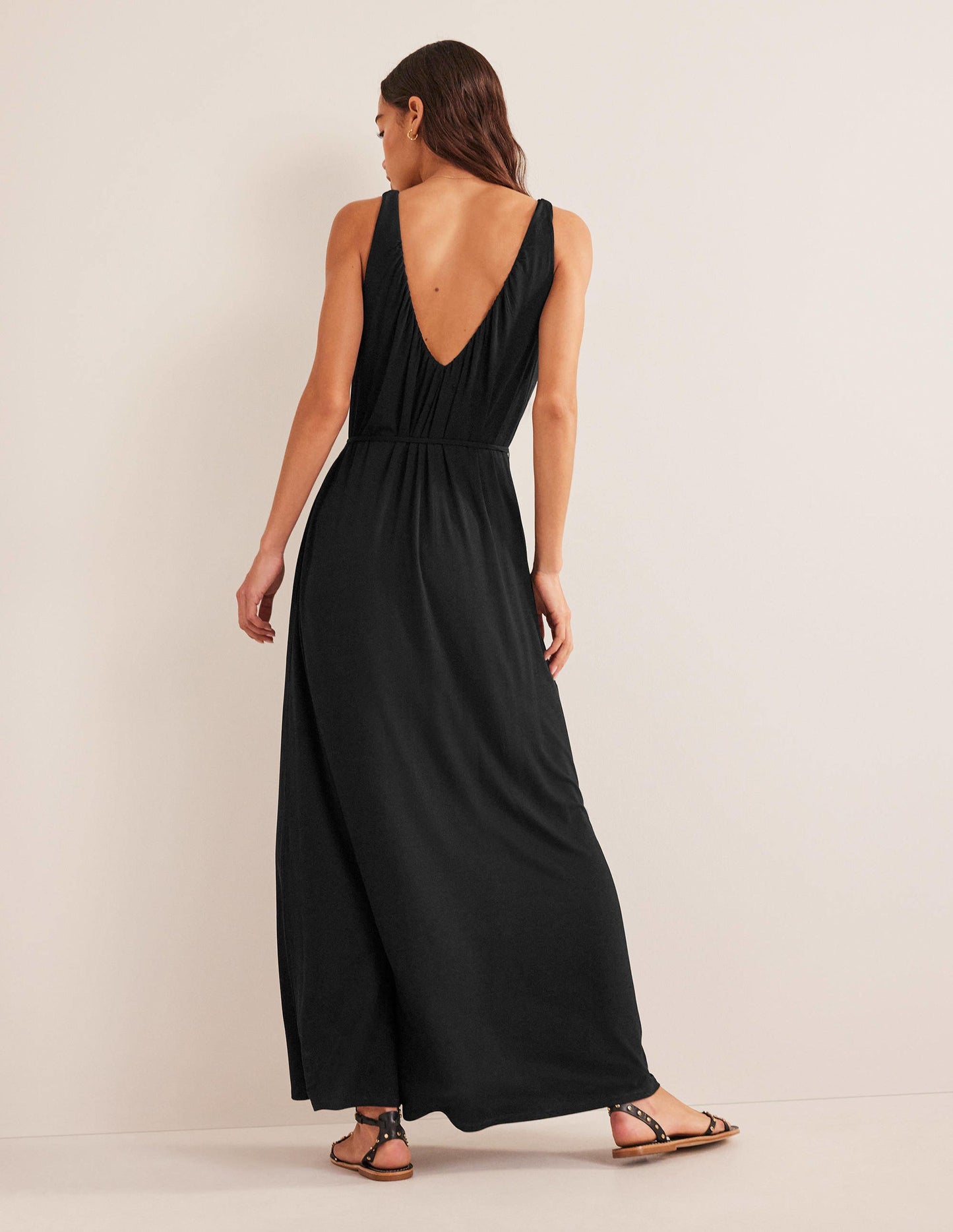 V-Neck Jersey Maxi Dress-Black
