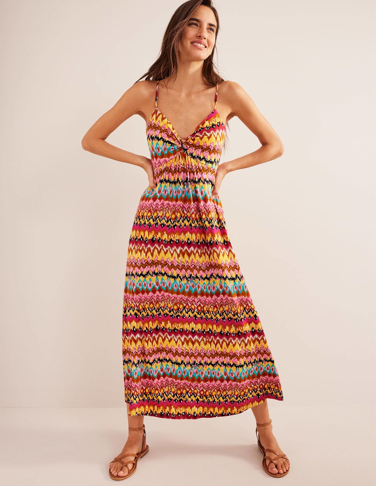 Strappy Jersey Maxi Dress-Multi, Textured Ikat