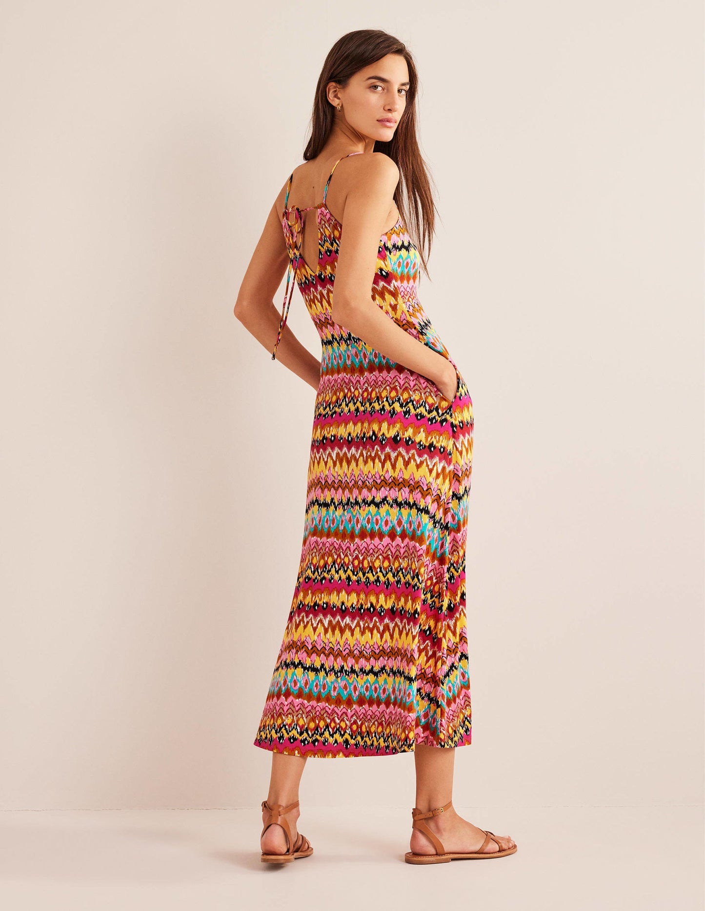 Strappy Jersey Maxi Dress-Multi, Textured Ikat