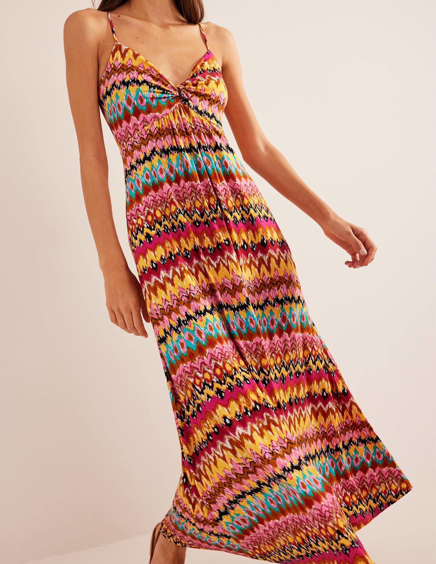 Strappy Jersey Maxi Dress-Multi, Textured Ikat