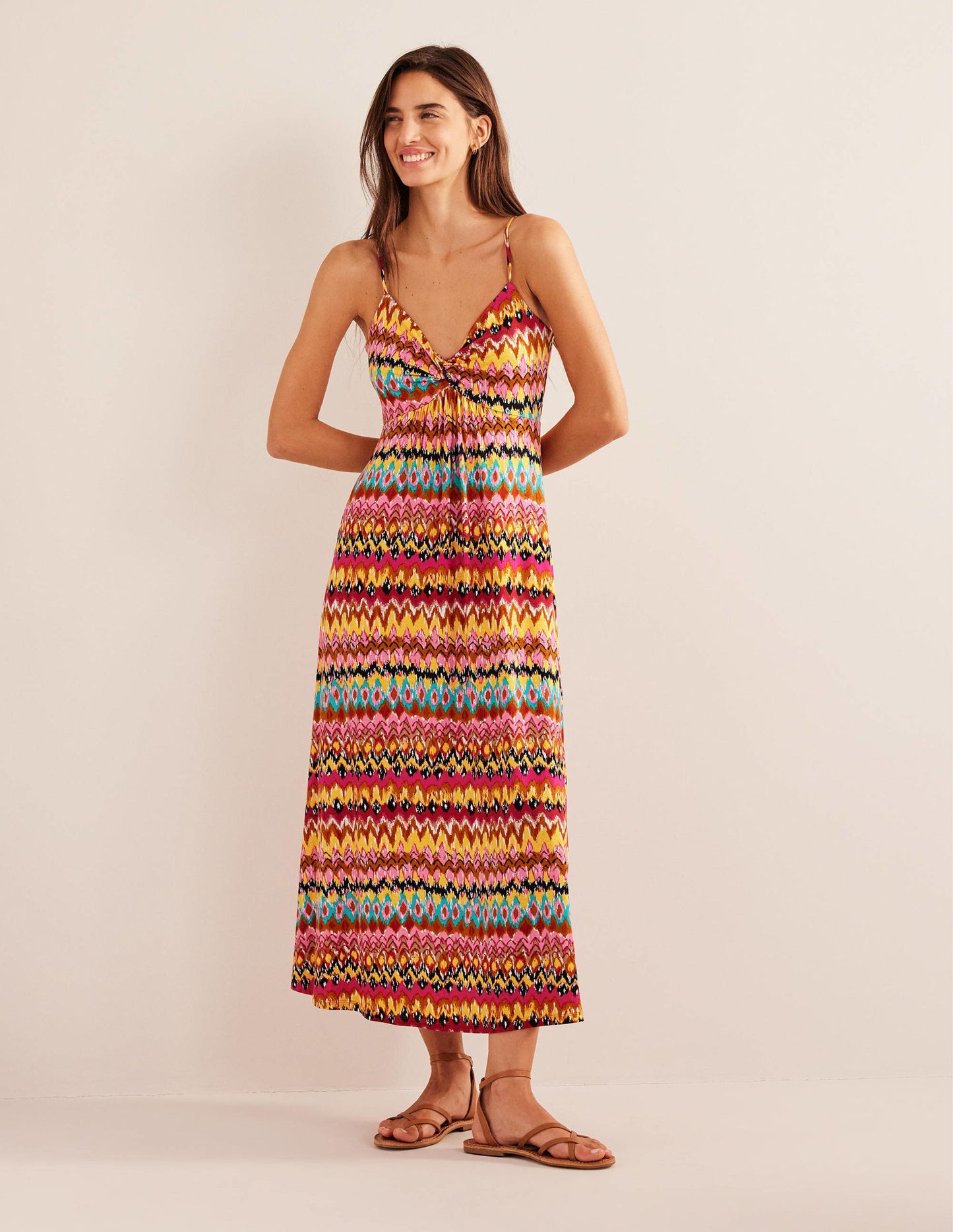 Strappy Jersey Maxi Dress-Multi, Textured Ikat