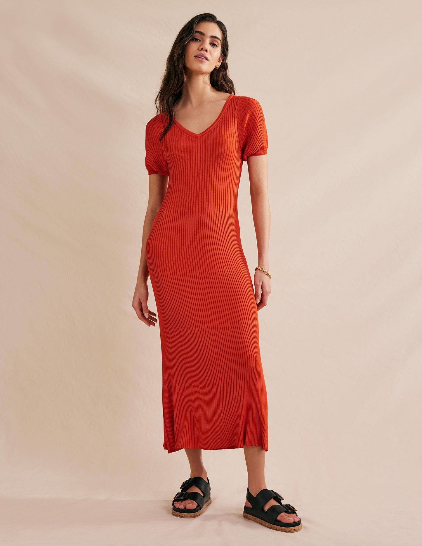 Angled Empire Knitted Dress-Kumquat