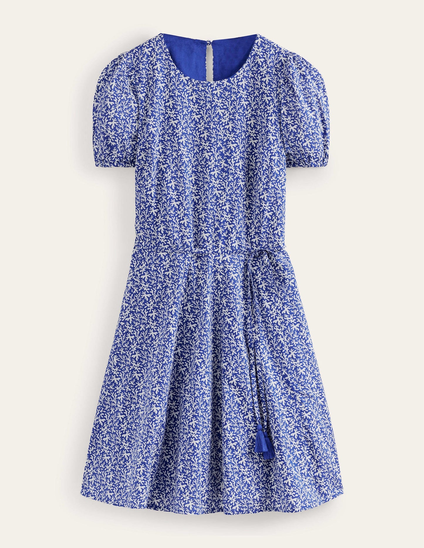 Full Skirted Mini Dress-Blue, Abstract Foliage
