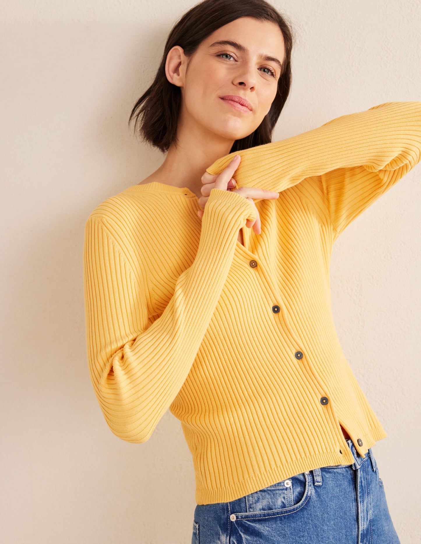 Ribbed Detail Cardigan-Sweet Honeycomb
