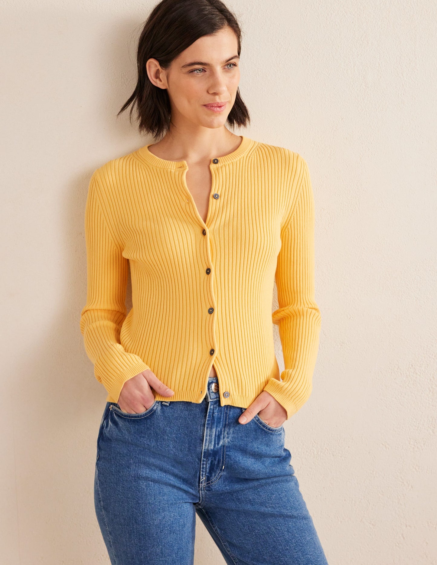 Ribbed Detail Cardigan-Sweet Honeycomb