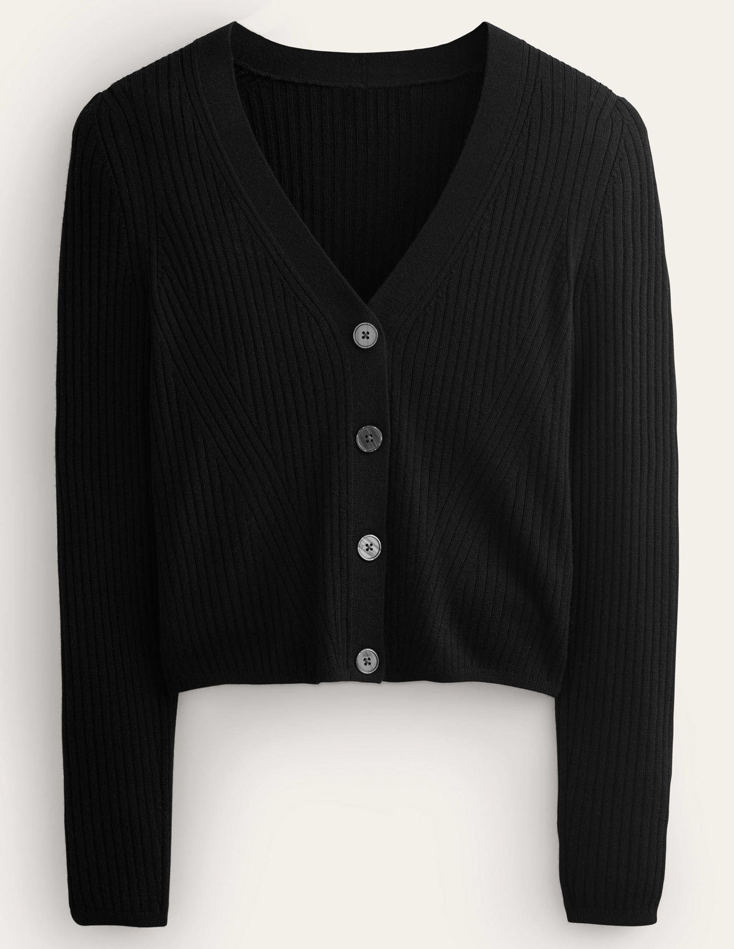 Ribbed Merino V Cardigan-Black
