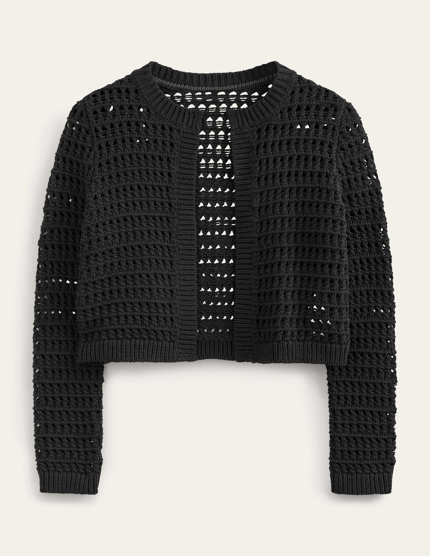 Cropped Crochet Cardigan-Black