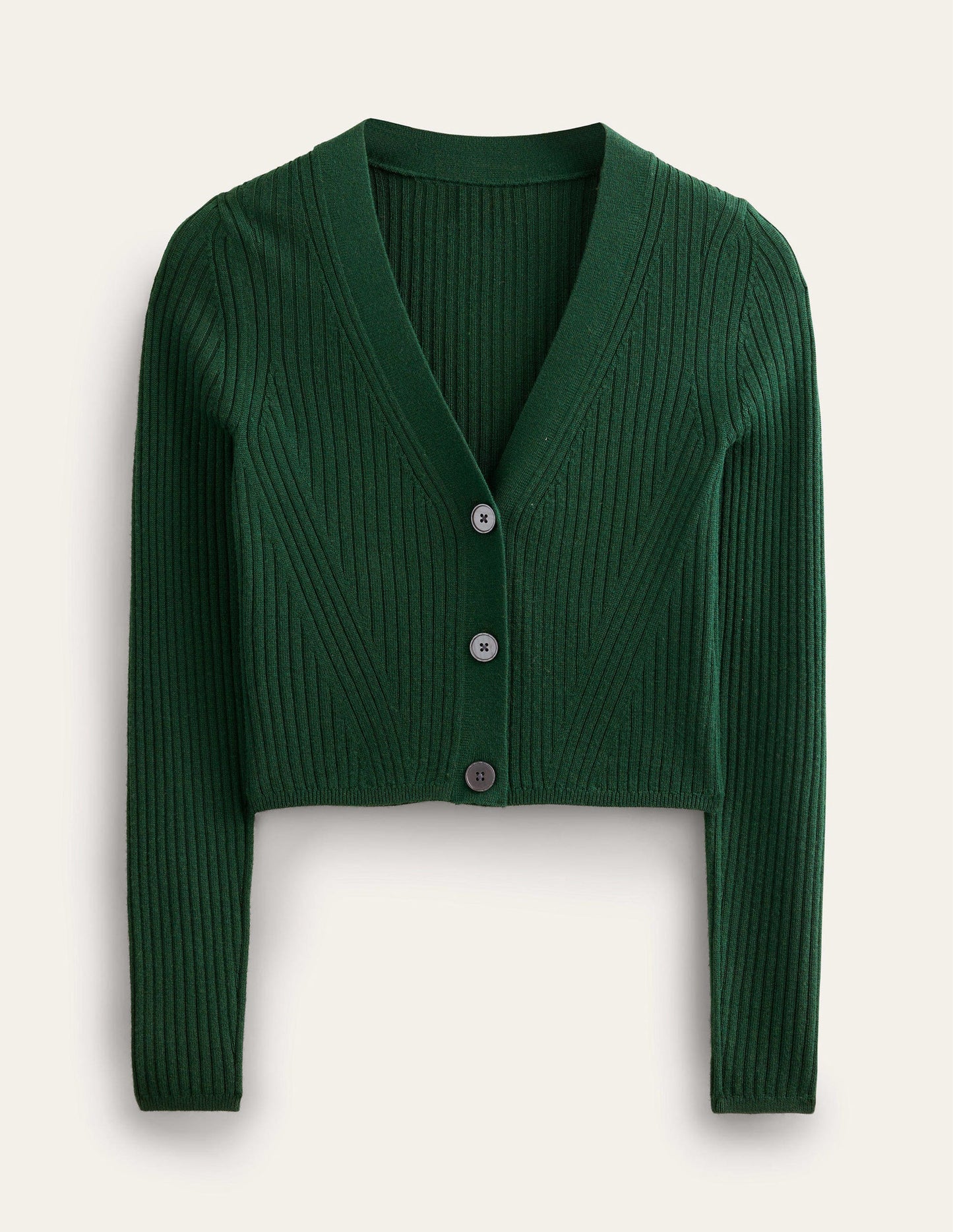 Merino Cropped RIb Cardigan-Emerald Night