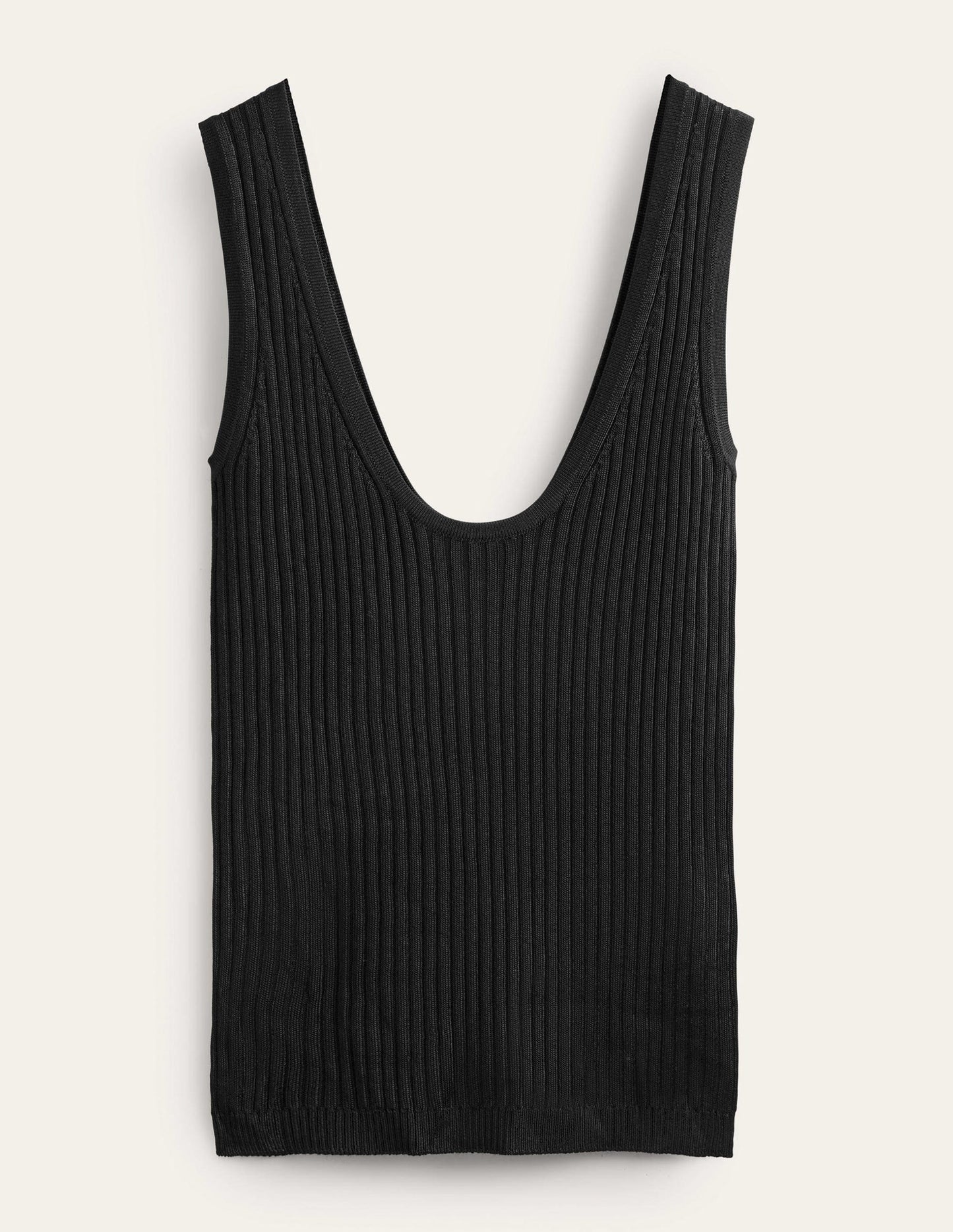 Cropped Scoop Ribbed Vest-Black