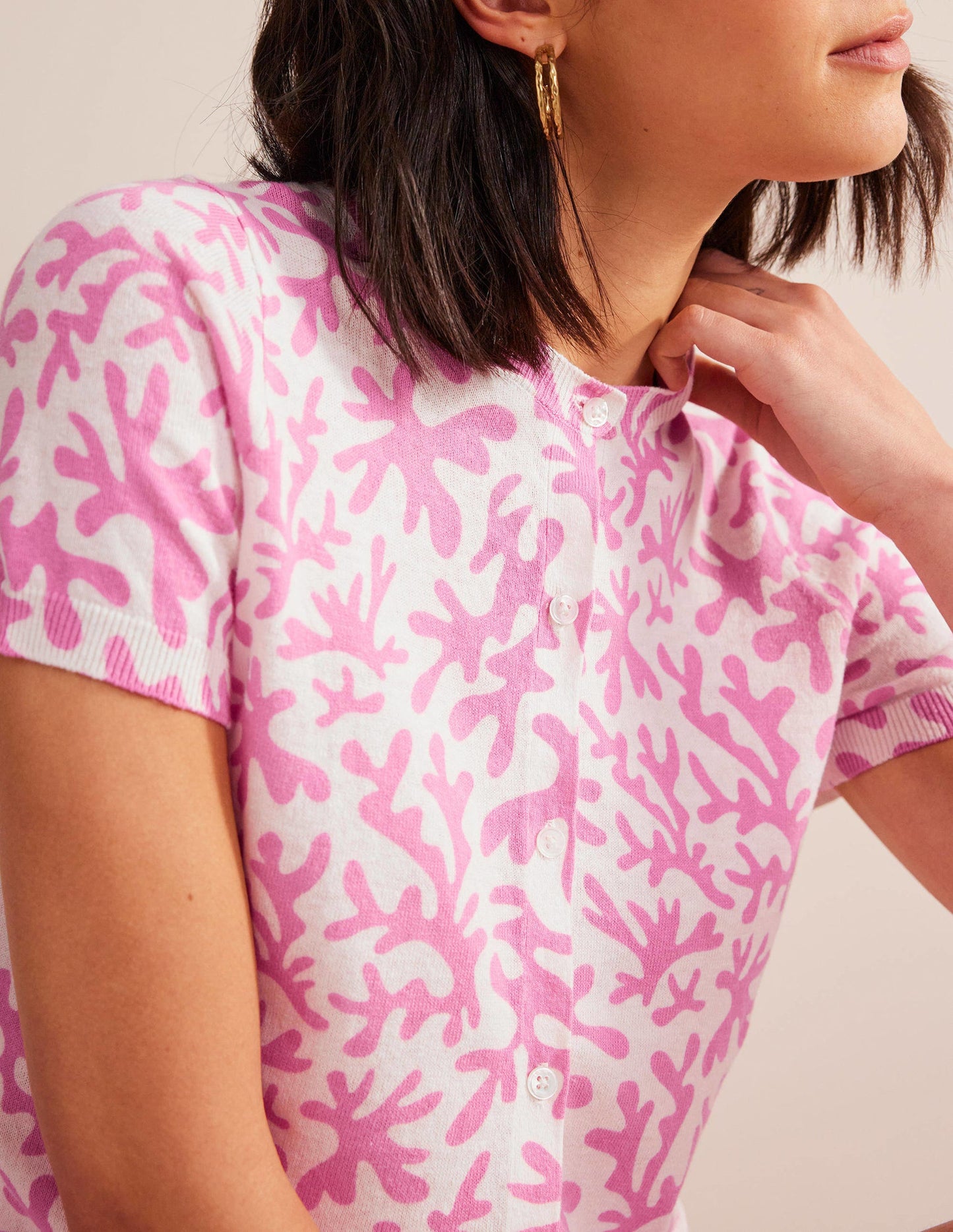 Printed Beach Cardigan-Plum Blossom, Abstract Foliage