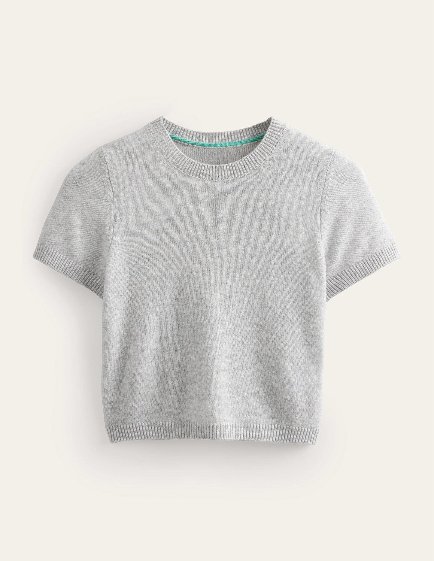 Cropped Cashmere T-Shirt-Pale Grey Melange