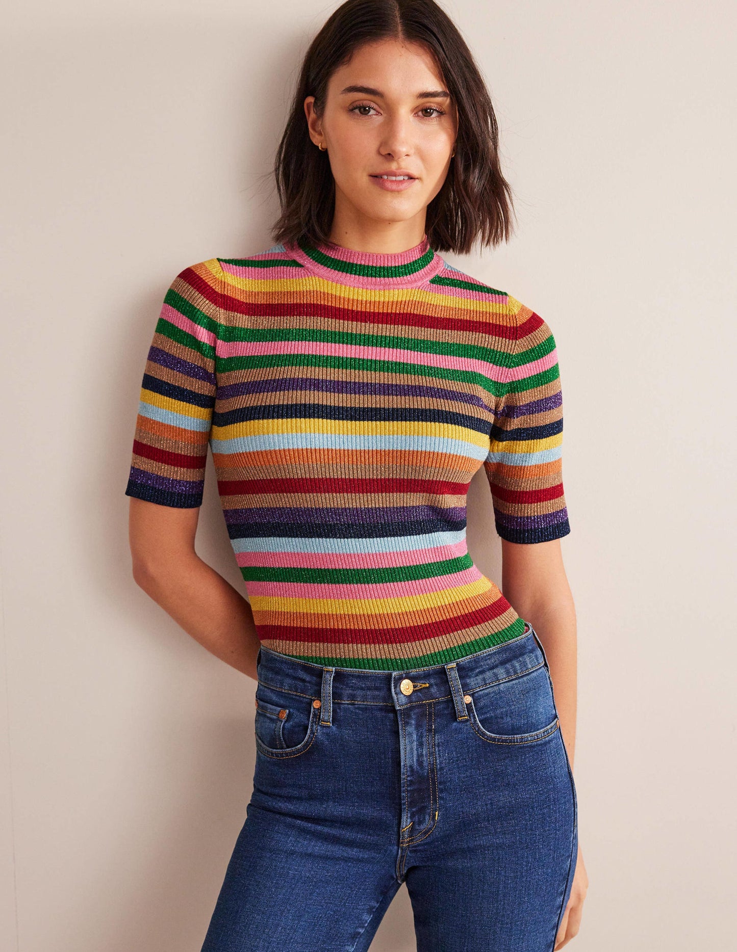 Sparkle High Neck Top-Sparkle Multi Stripe