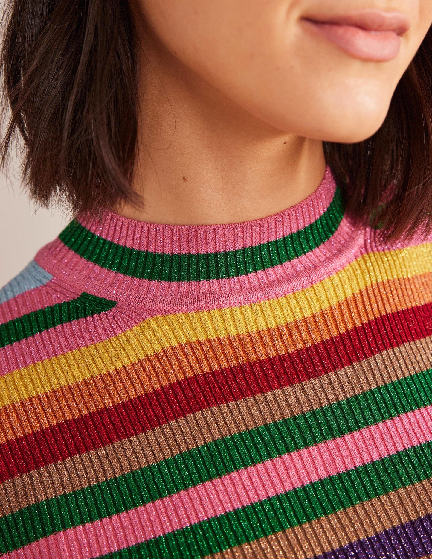 Sparkle High Neck Top-Sparkle Multi Stripe