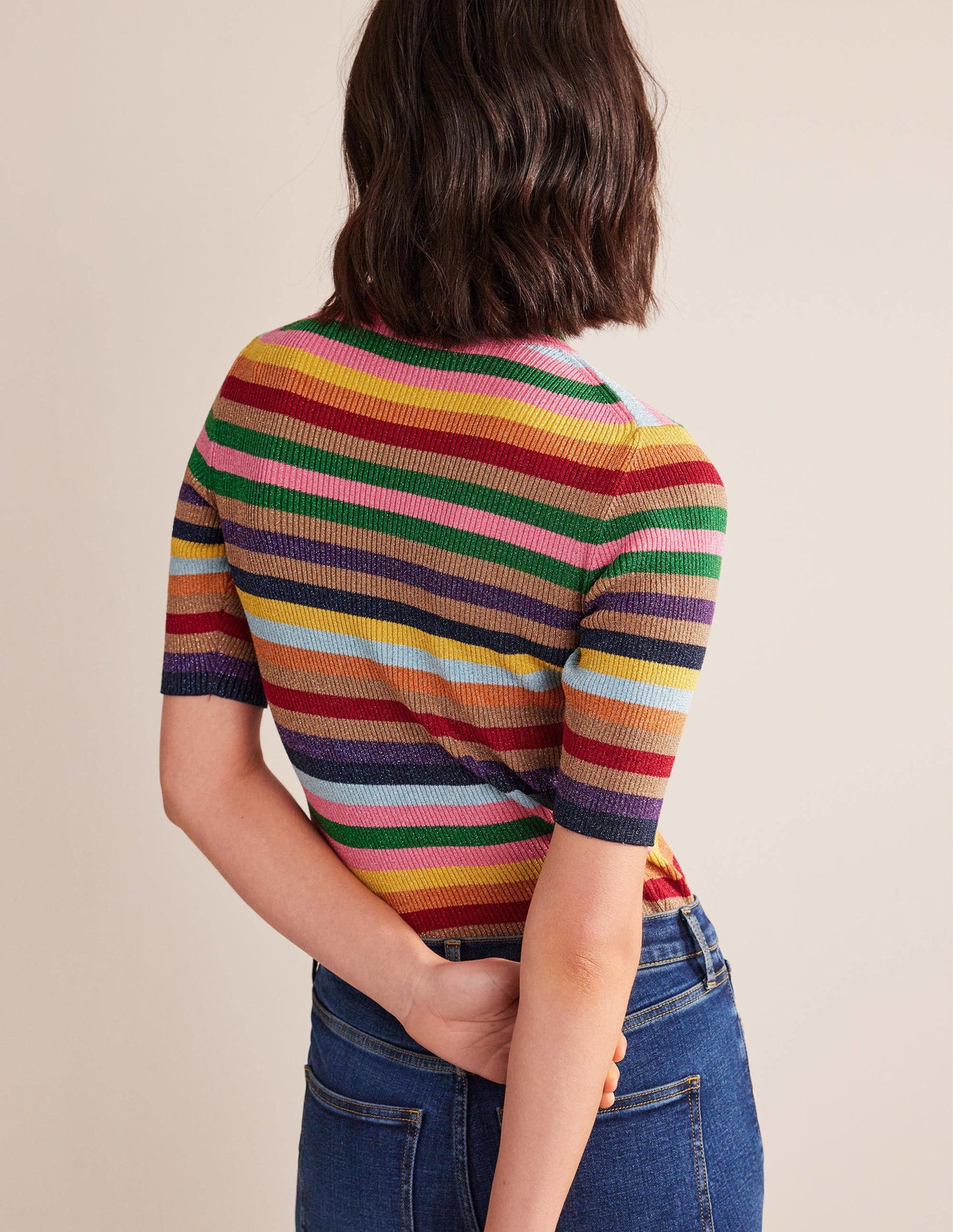 Sparkle High Neck Top-Sparkle Multi Stripe