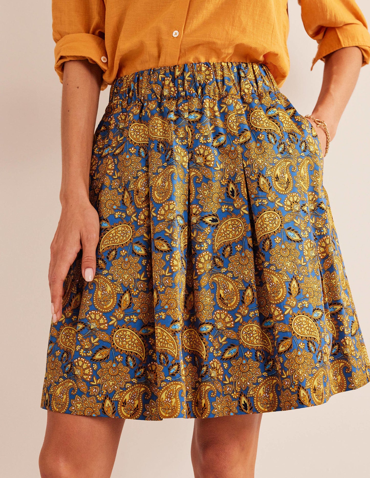 Pleated Cotton Skirt-Harvest Gold, Paisley Terrace