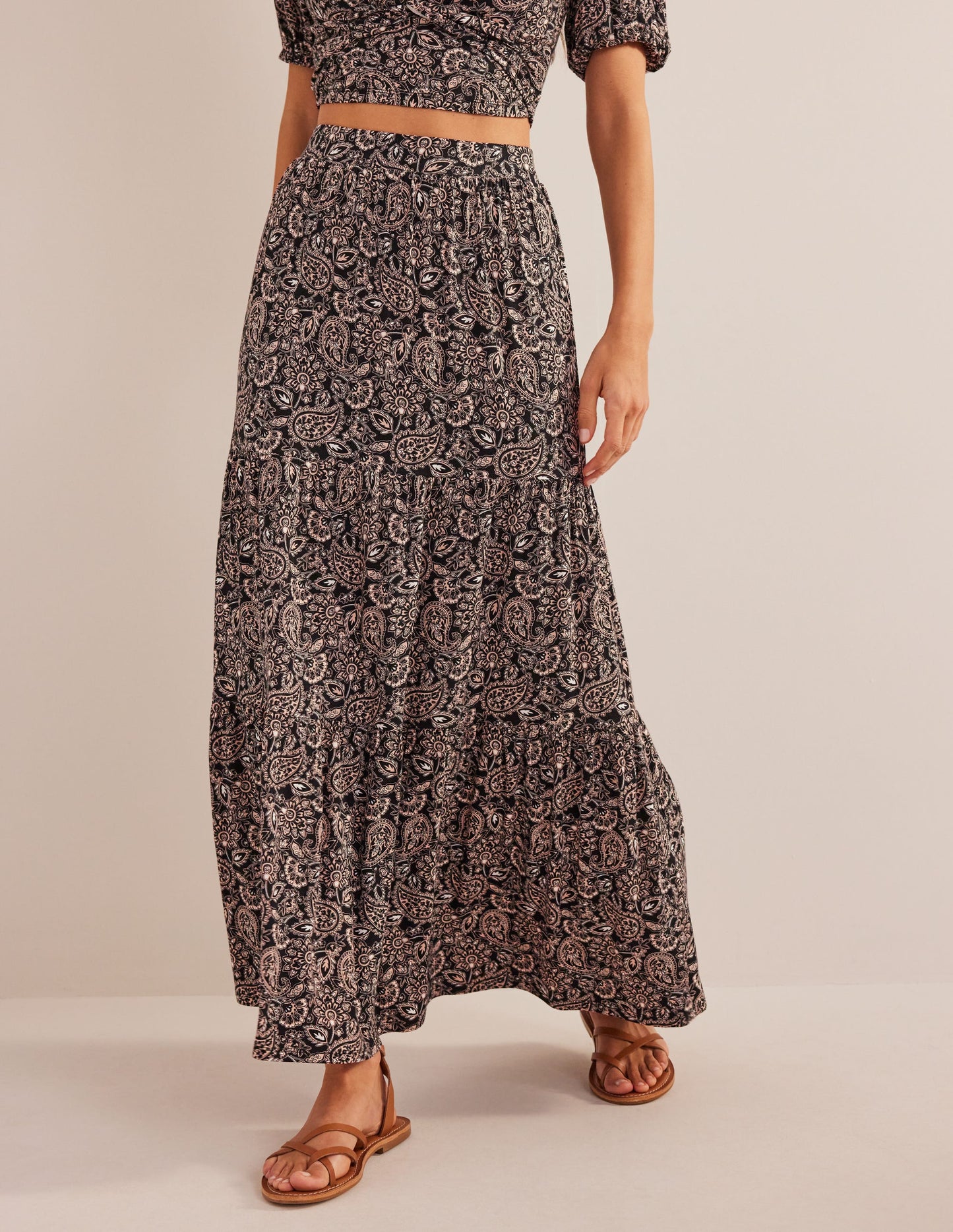 Jersey Maxi Skirt-Black, Paisley Terrace