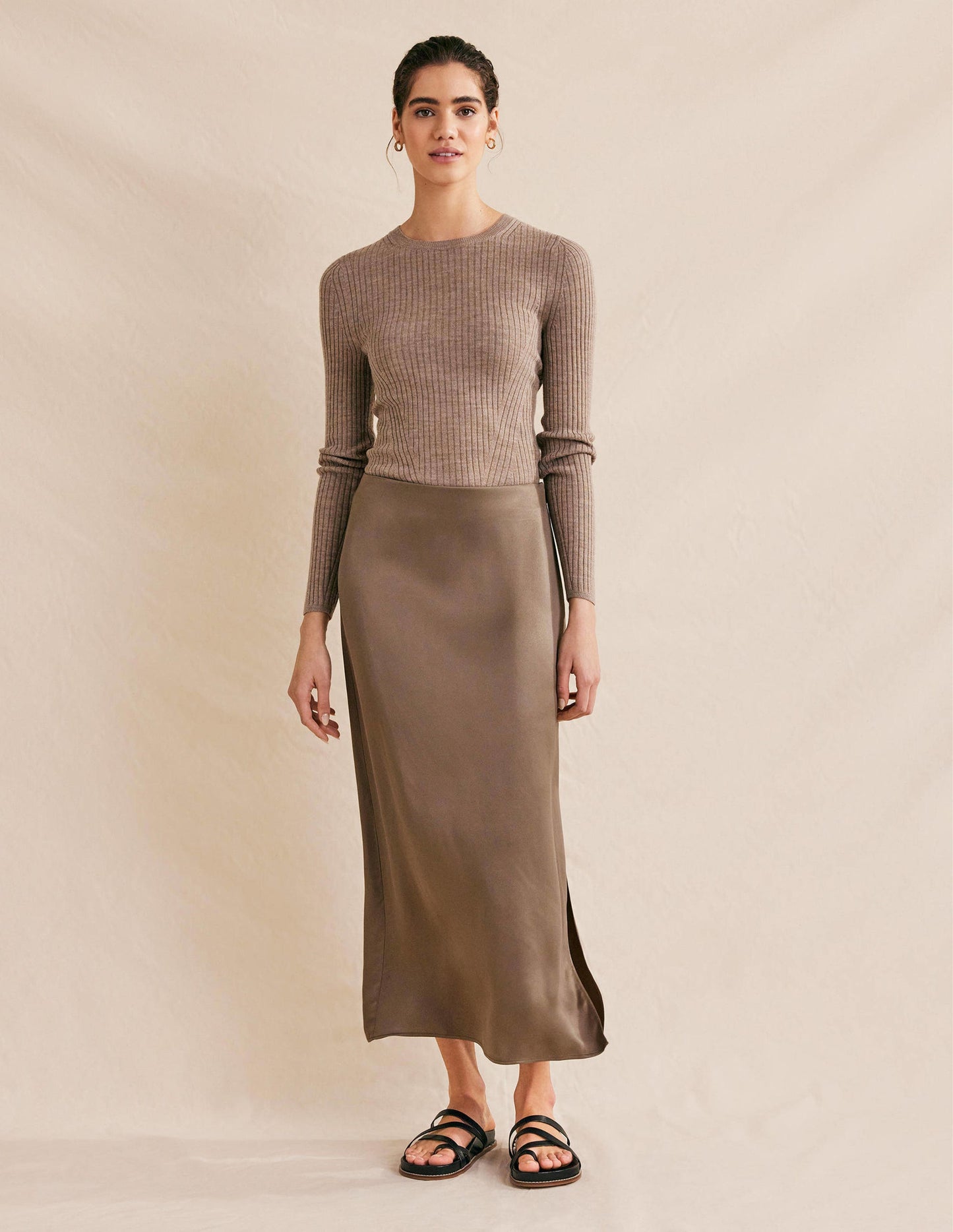 Satin Column Skirt-Morel