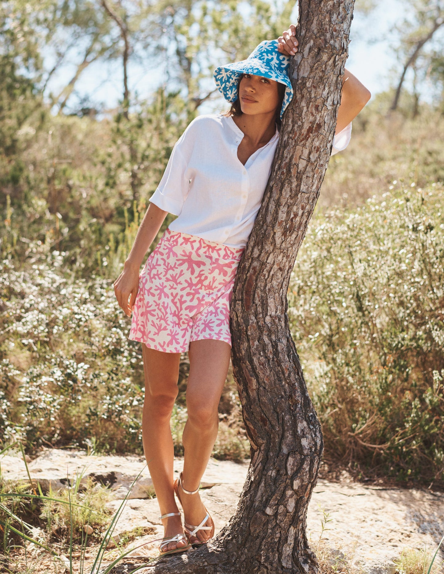 Knitted Shorts-Plum Blossom, Abstract Foliage