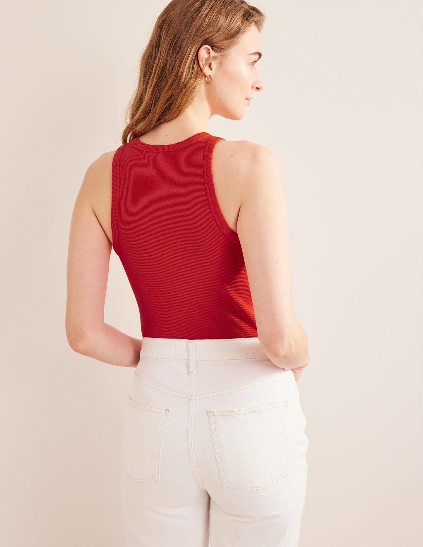 Cotton Ribbed Vest-Red Pop