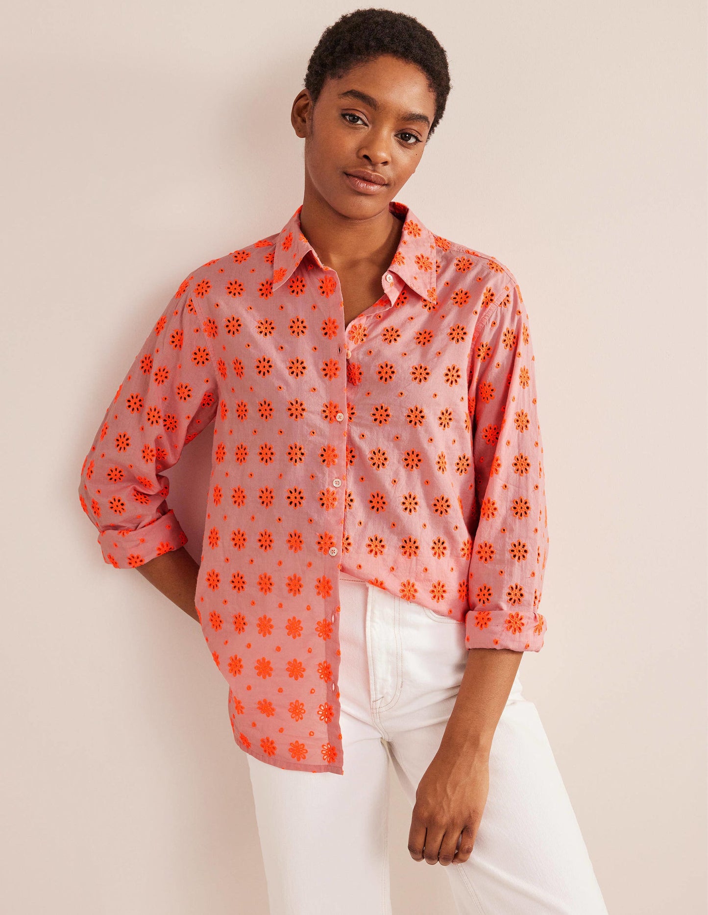 New Relaxed Cotton Shirt-Watermelon Punch