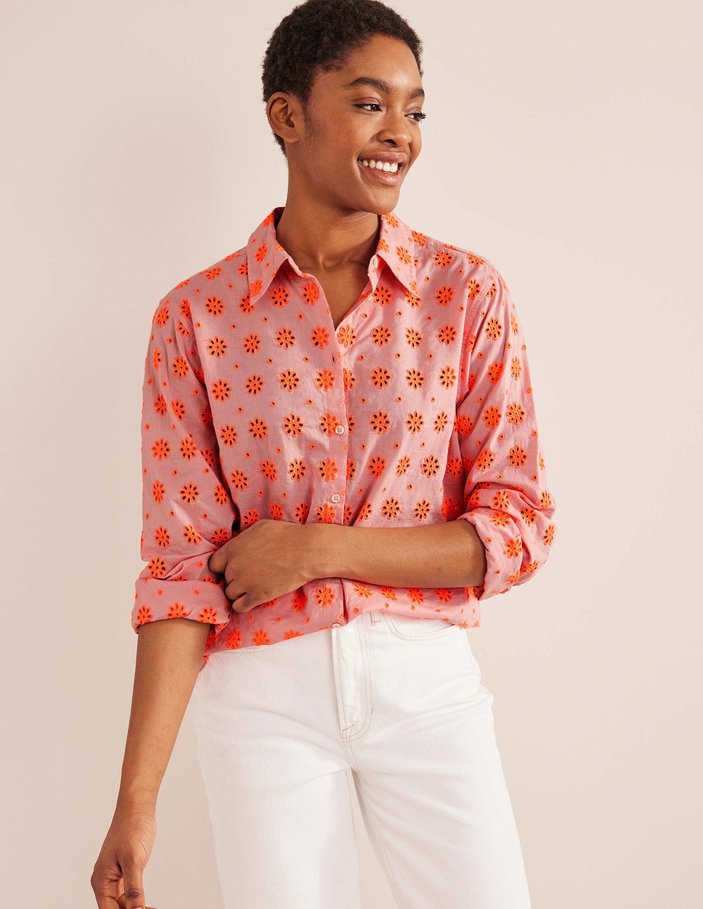 New Relaxed Cotton Shirt-Watermelon Punch