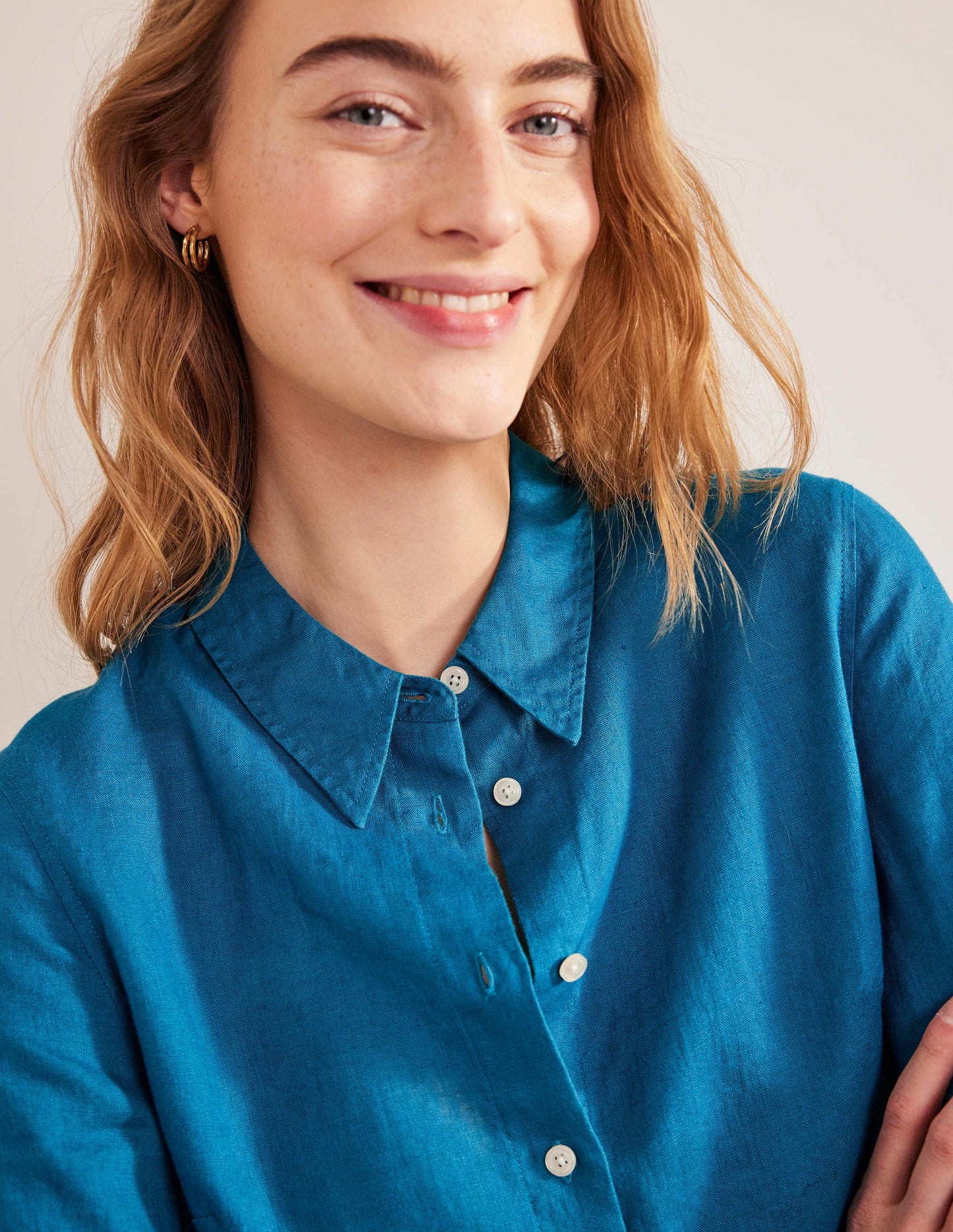 Short Sleeve Linen Shirt-Crystal Teal