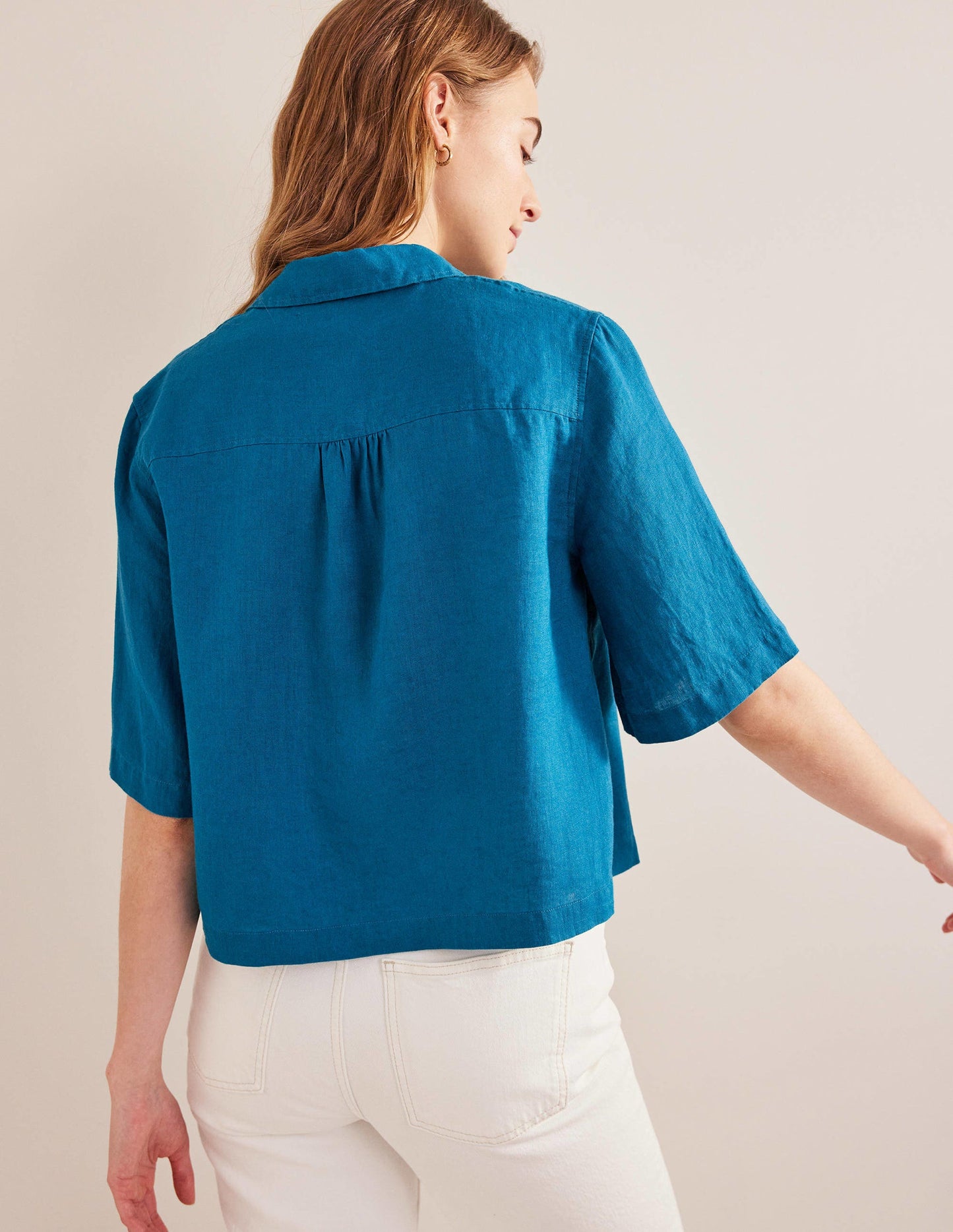 Short Sleeve Linen Shirt-Crystal Teal