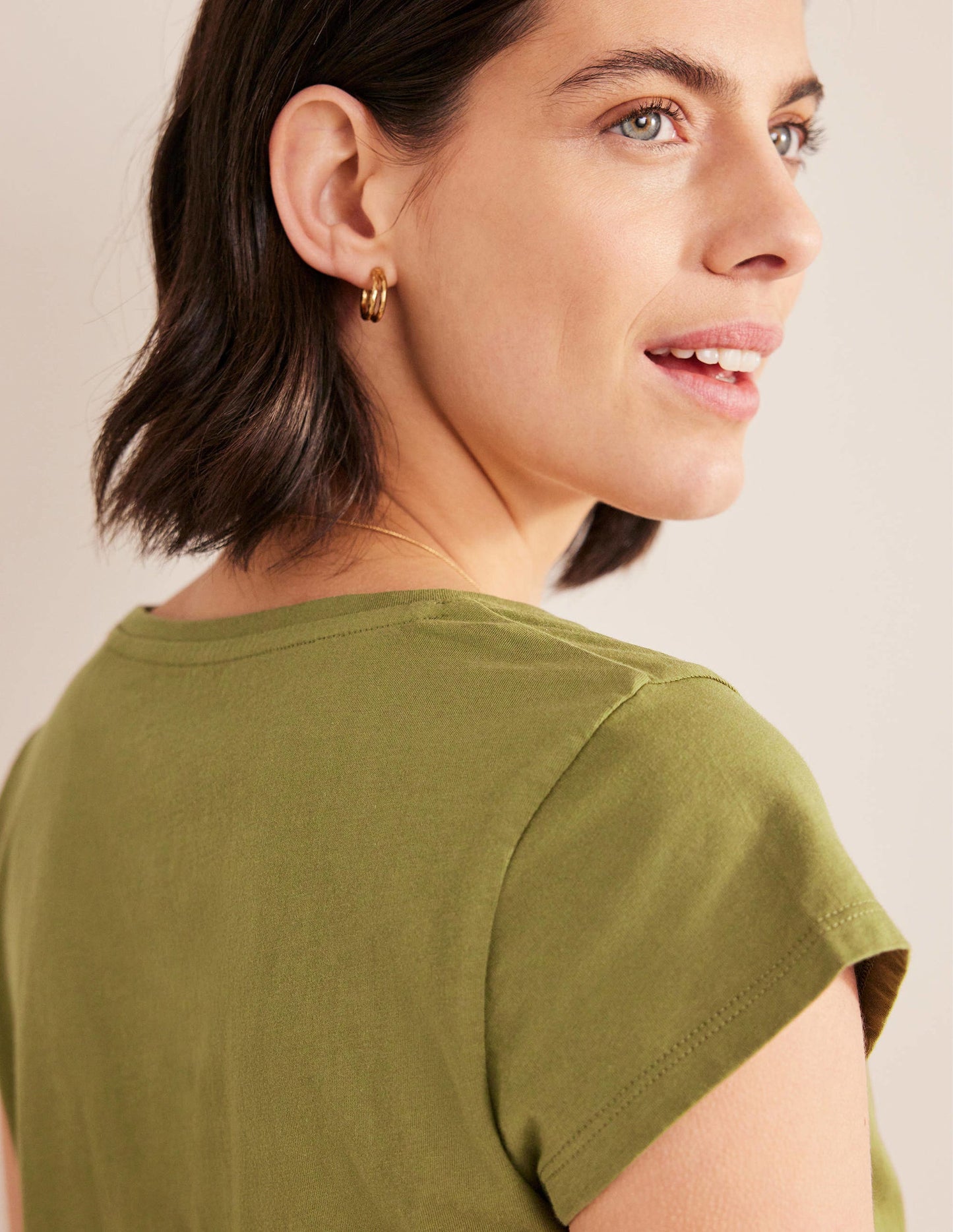 Pure Cotton Scoop Neck T-Shirt-Capulet Olive