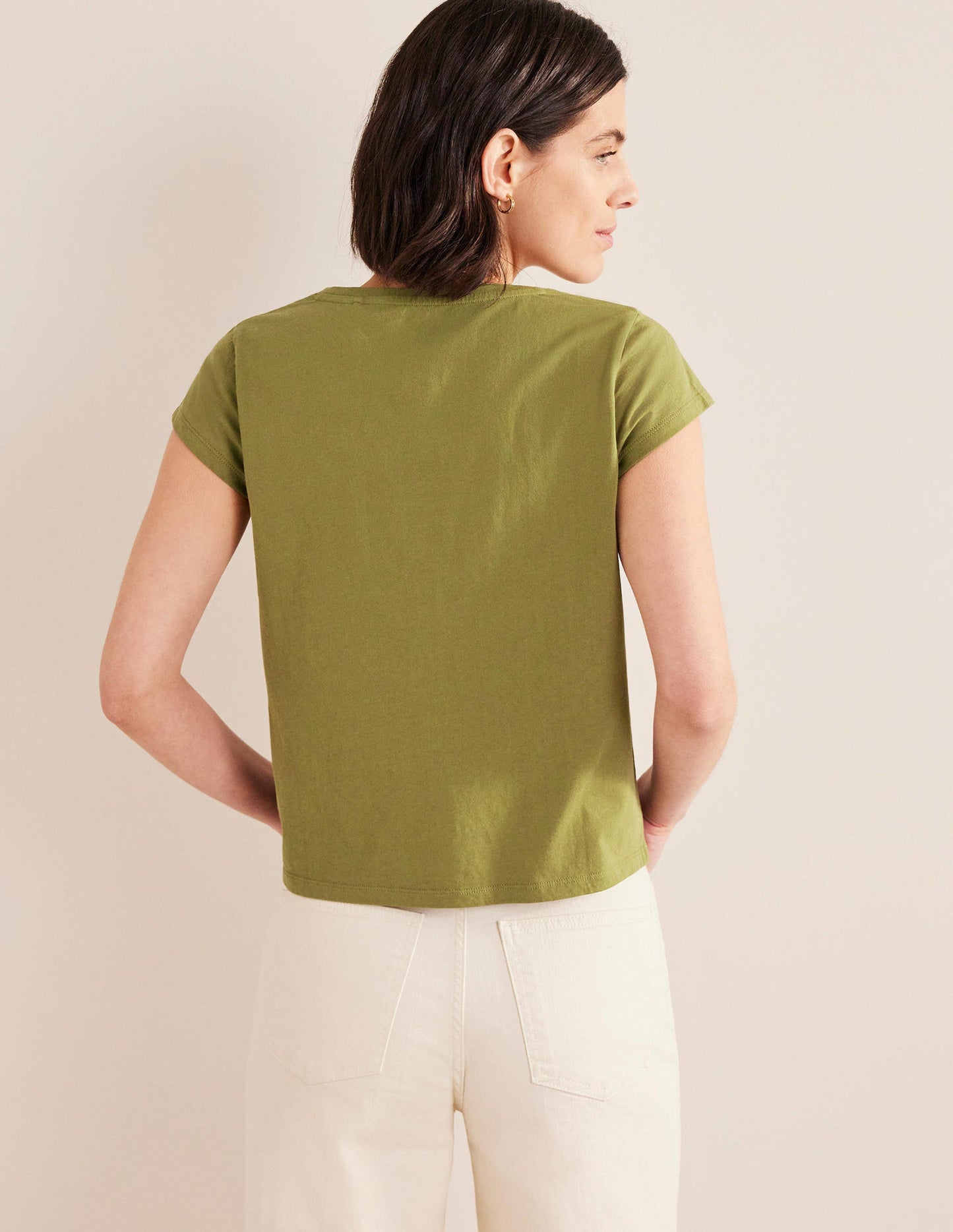 Pure Cotton Scoop Neck T-Shirt-Capulet Olive