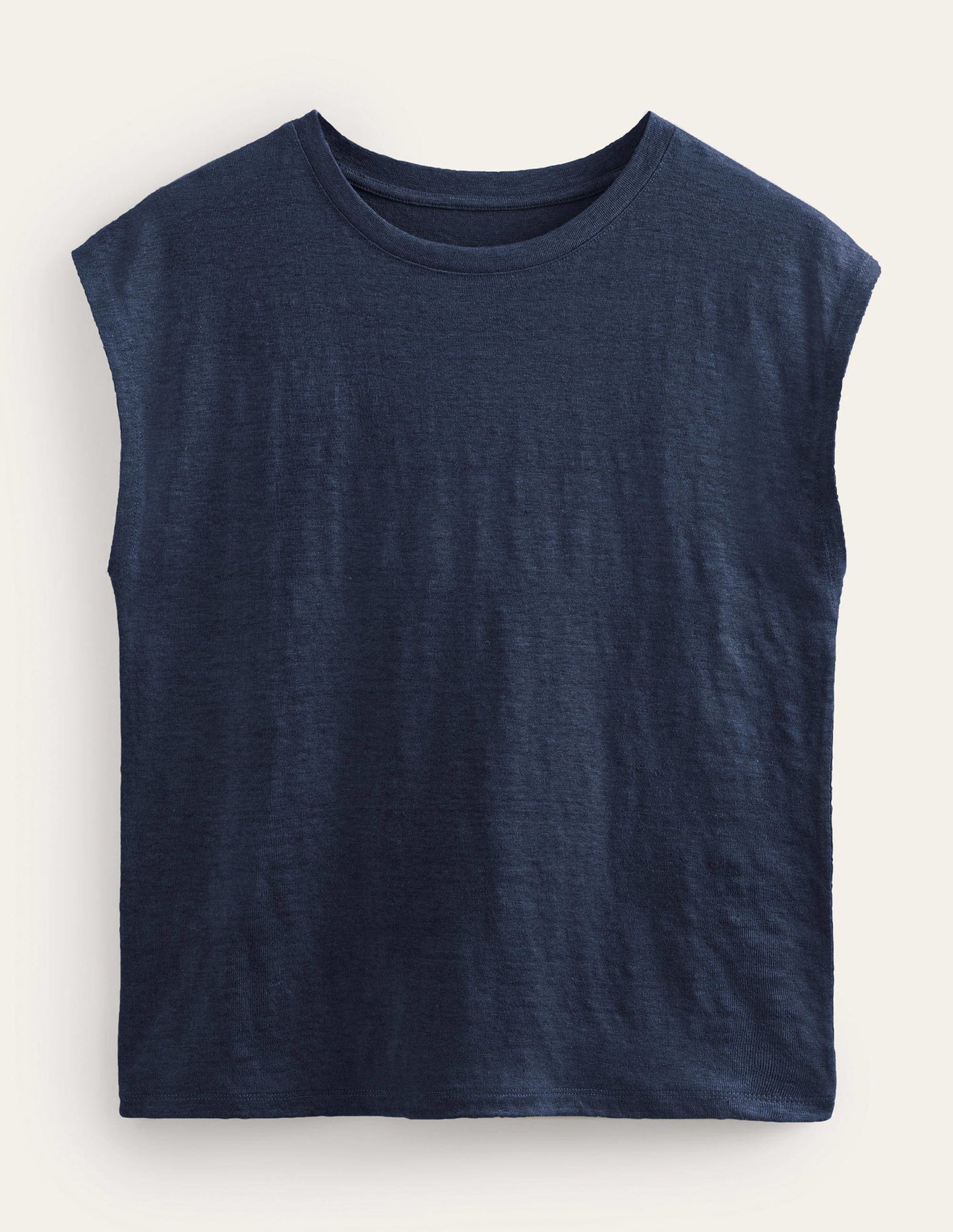 Crew Neck Linen T-shirt-Navy