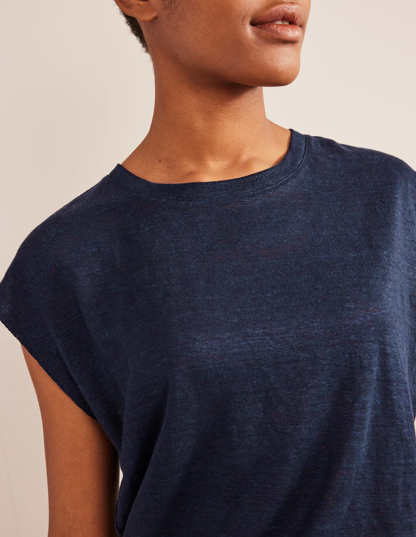 Crew Neck Linen T-shirt-Navy