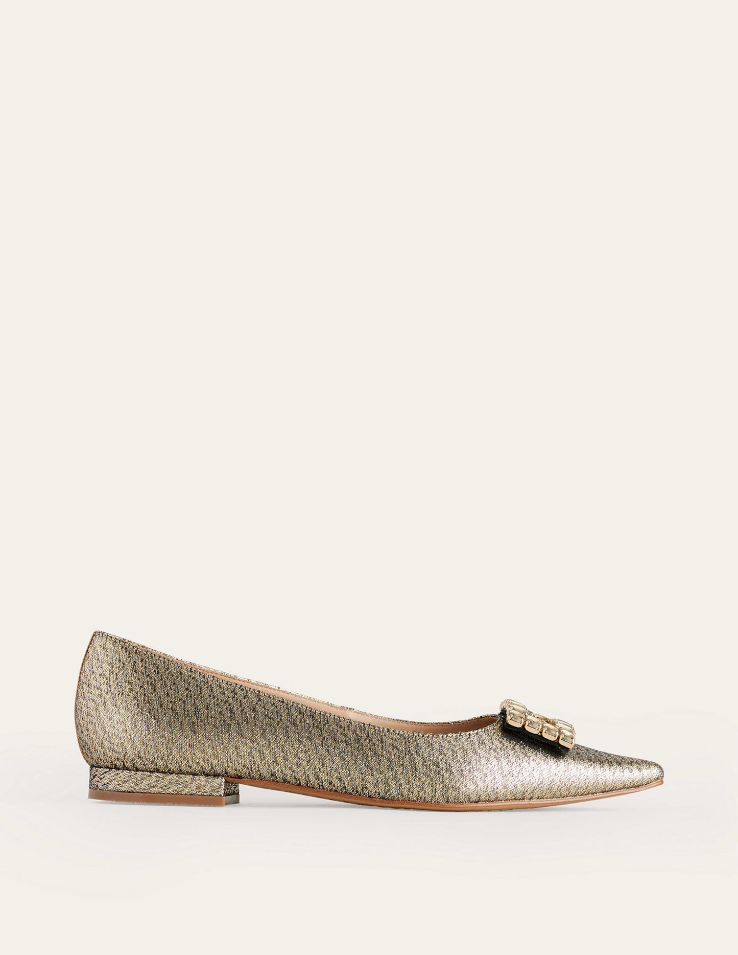 Jewelled-Buckle Flats-Gold Metallic