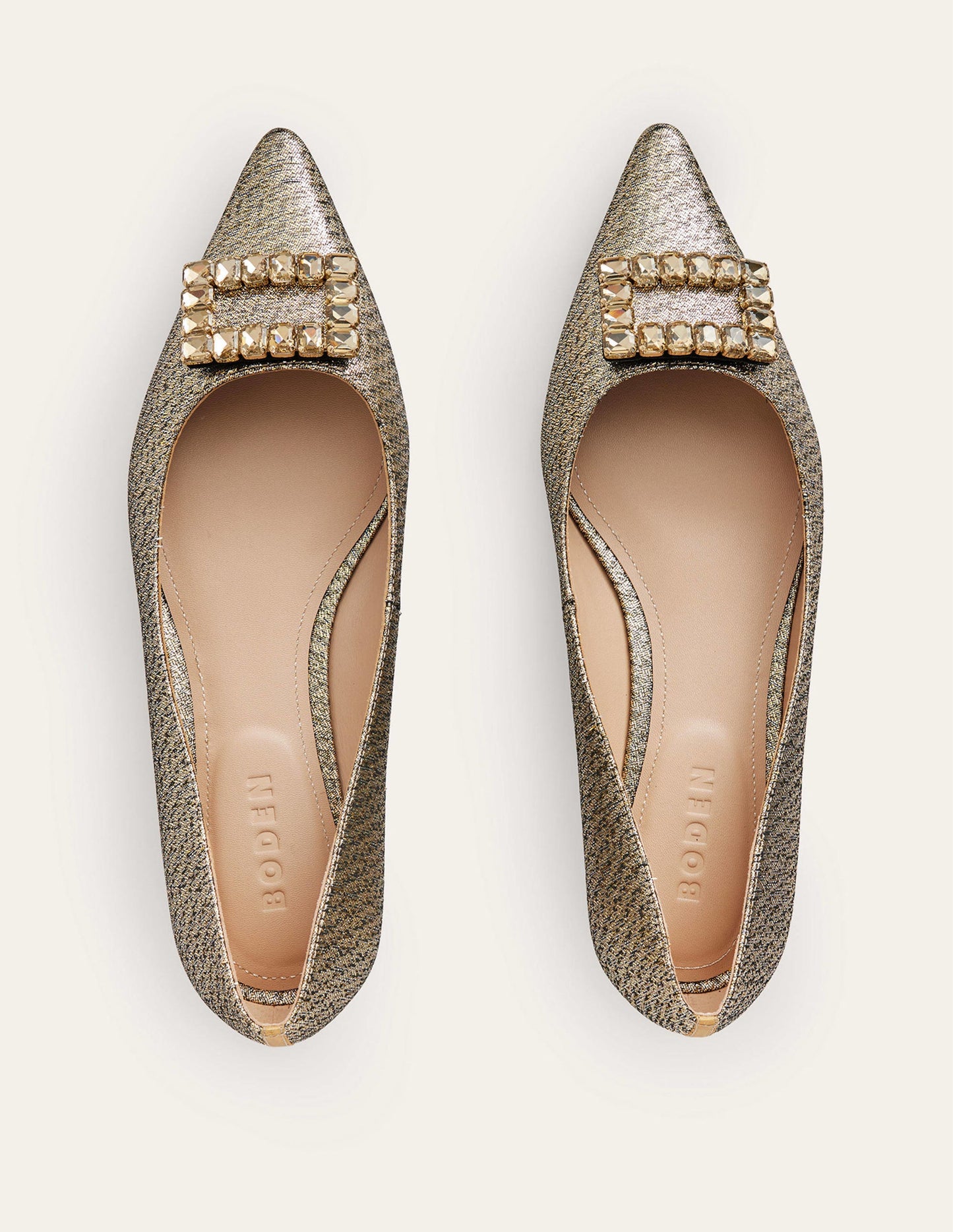Jewelled-Buckle Flats-Gold Metallic
