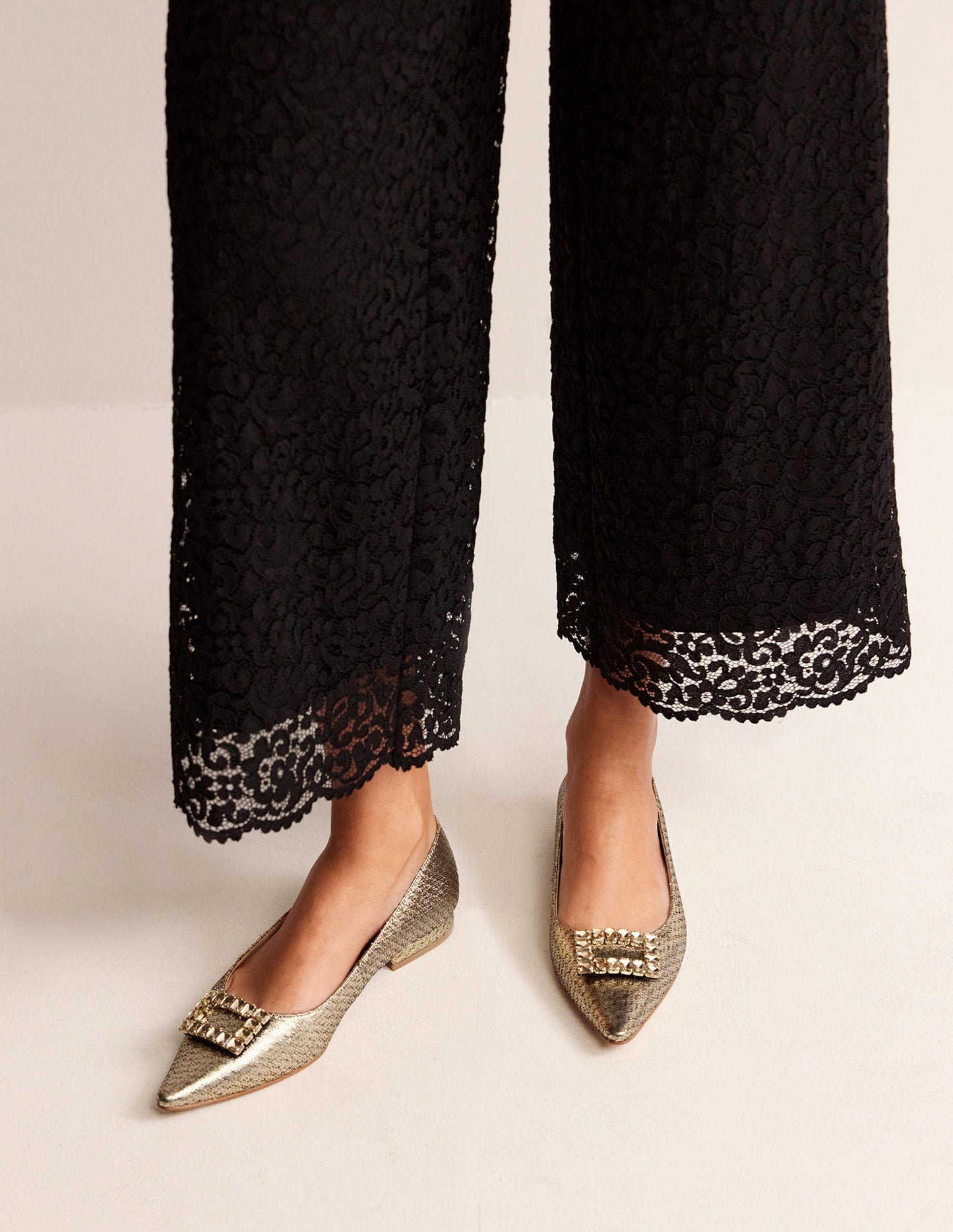 Jewelled-Buckle Flats-Gold Metallic