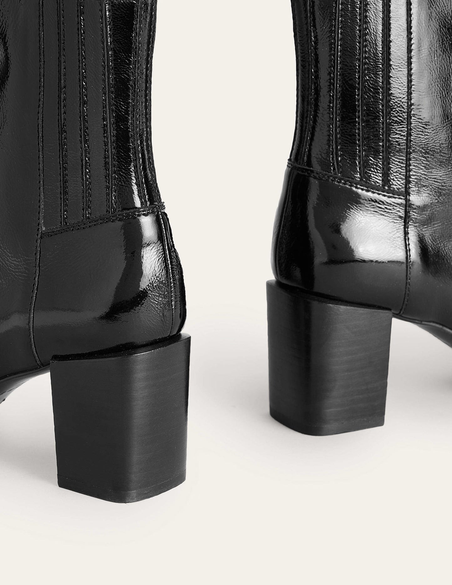 Block-Heel Leather Ankle Boots-Black Patent
