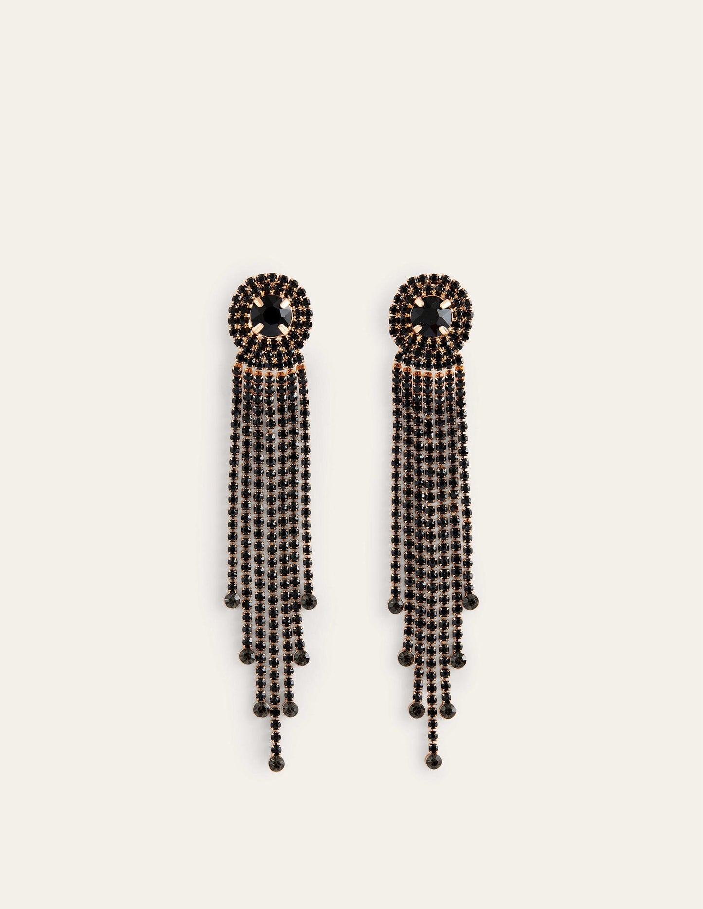 Jewelled Fringe Earrings-Black