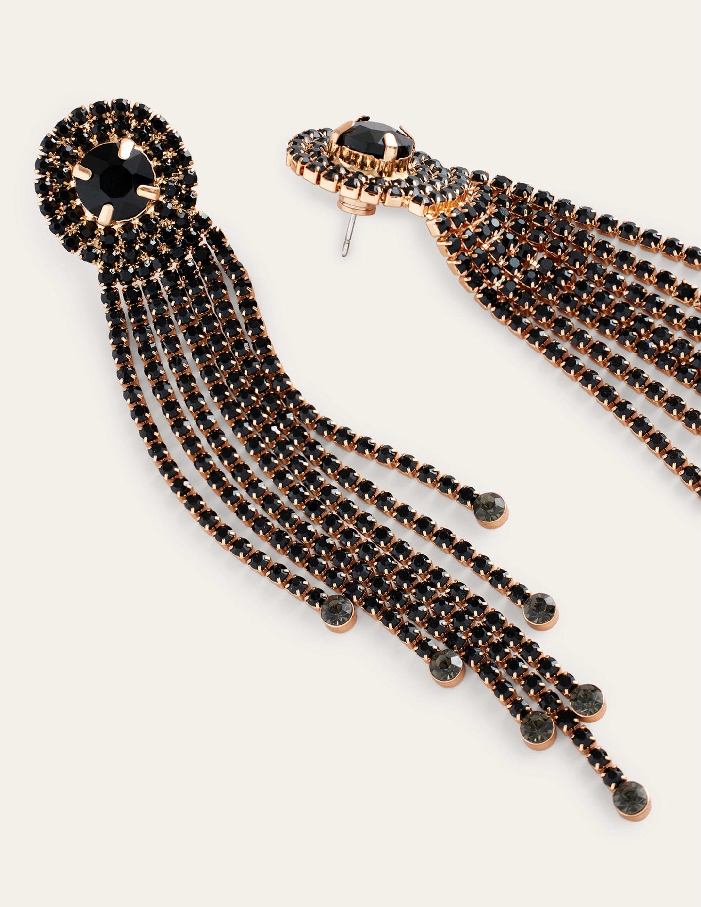 Jewelled Fringe Earrings-Black