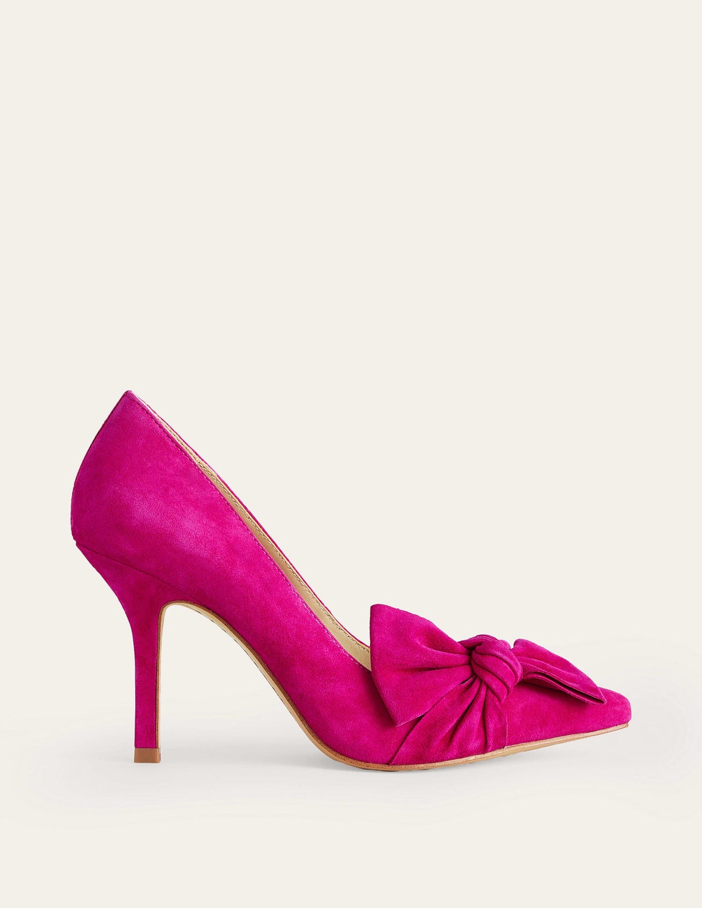 Suede-Bow Heeled Courts-Vibrant Plum Suede