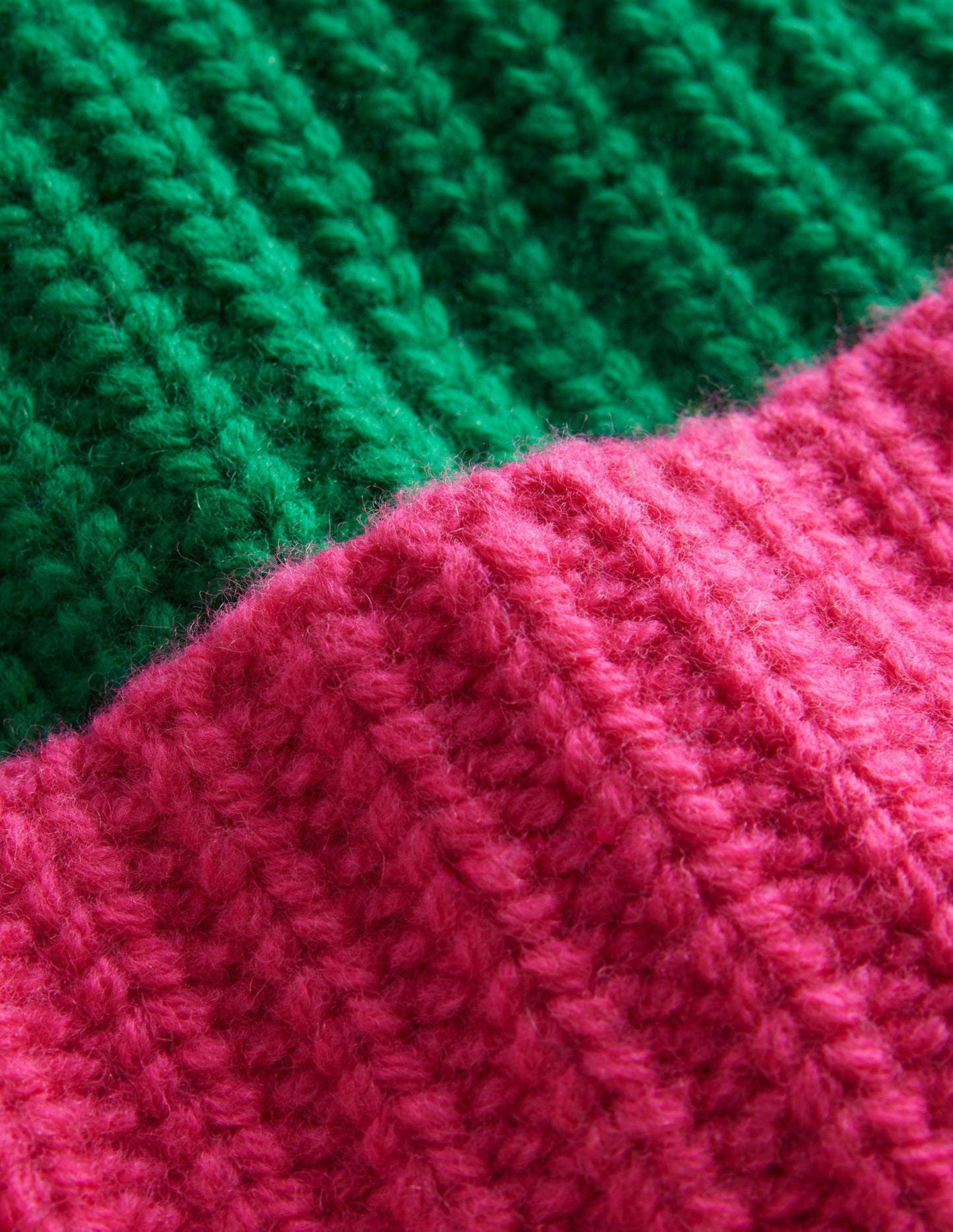 Colour Block Beanie Hat-Vibrant Pink/ Veridian Green