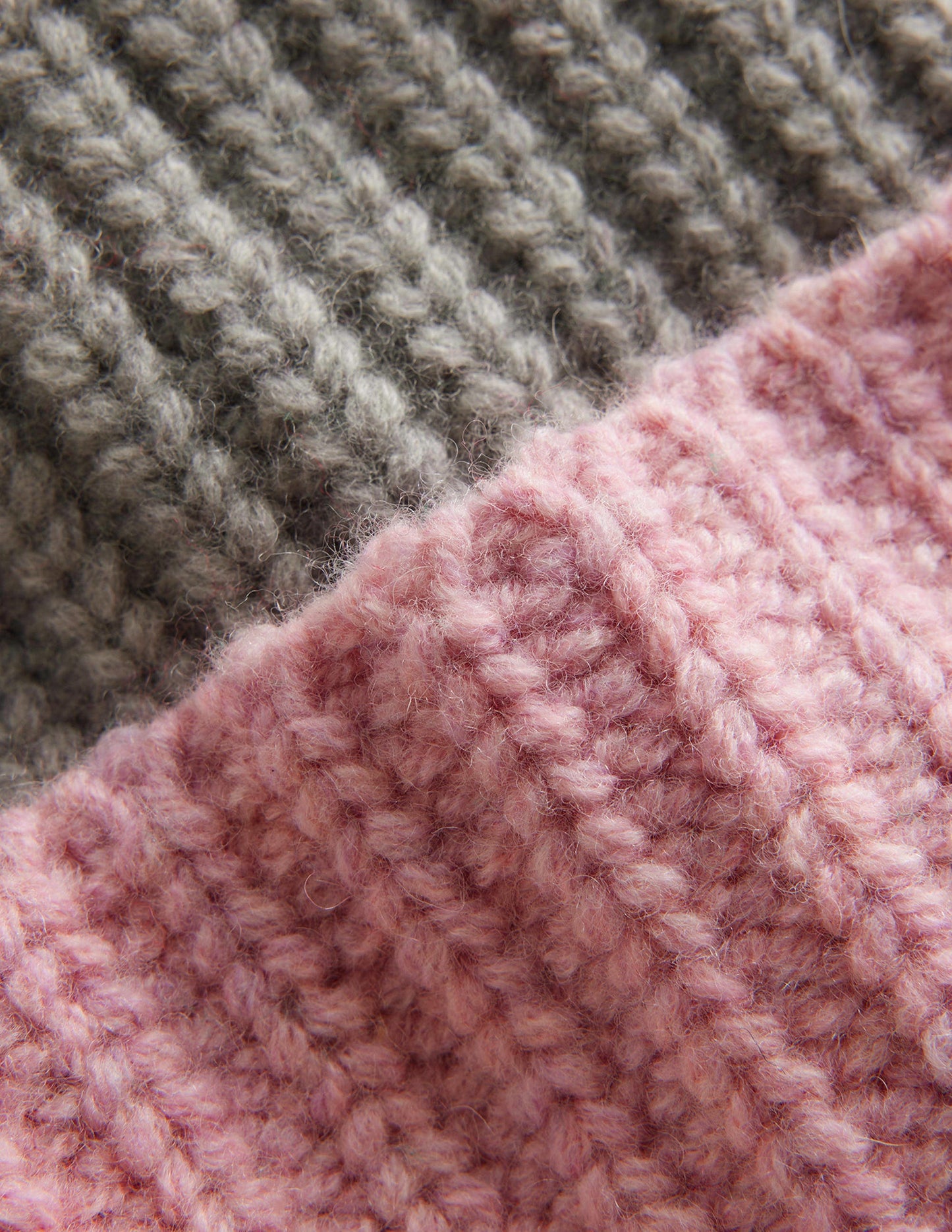Colour Block Beanie Hat-Grey Marl, Pink and Ivory