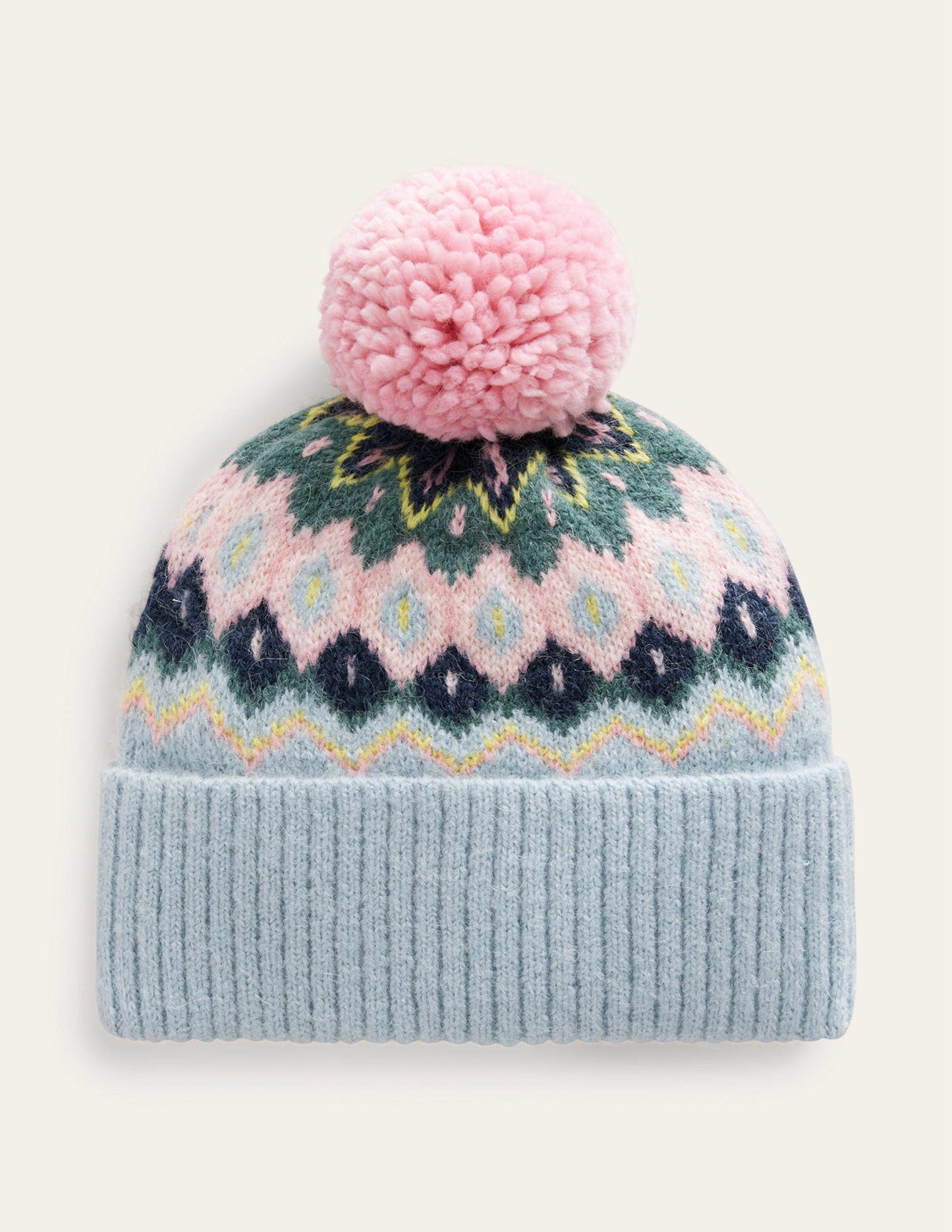 Fluffy Fair Isle Hat-Green Smoke/ Multi