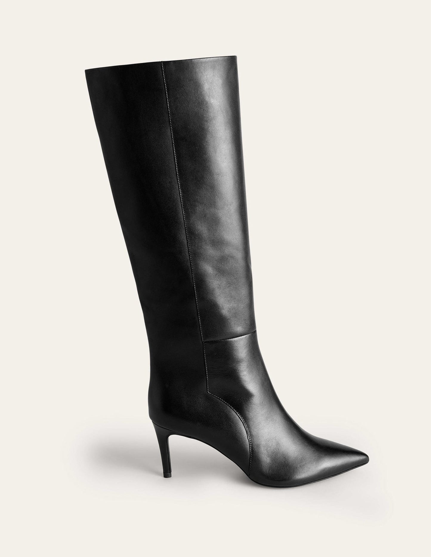 Pointed-Toe Knee-High Boots-Black Leather