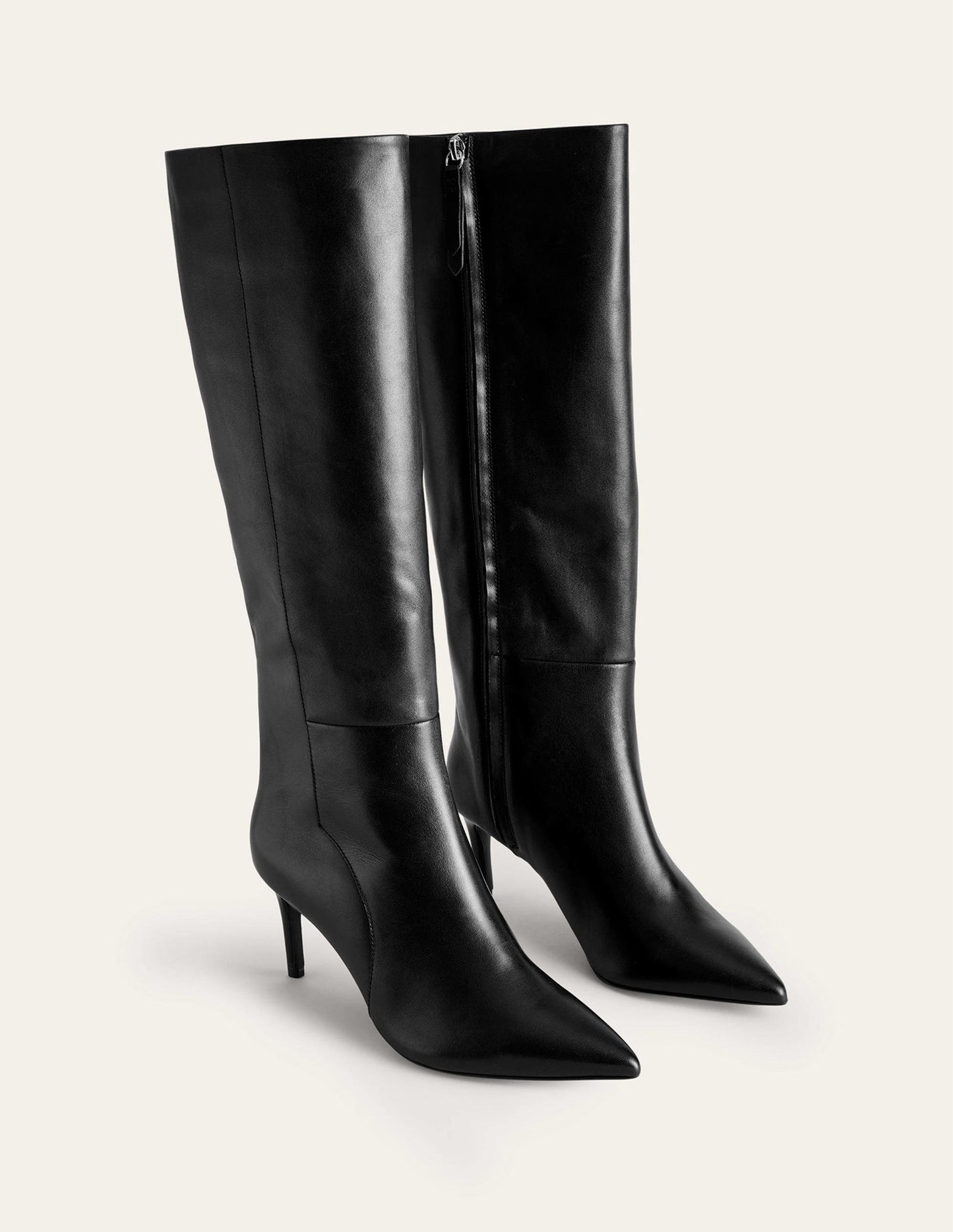Pointed-Toe Knee-High Boots-Black Leather