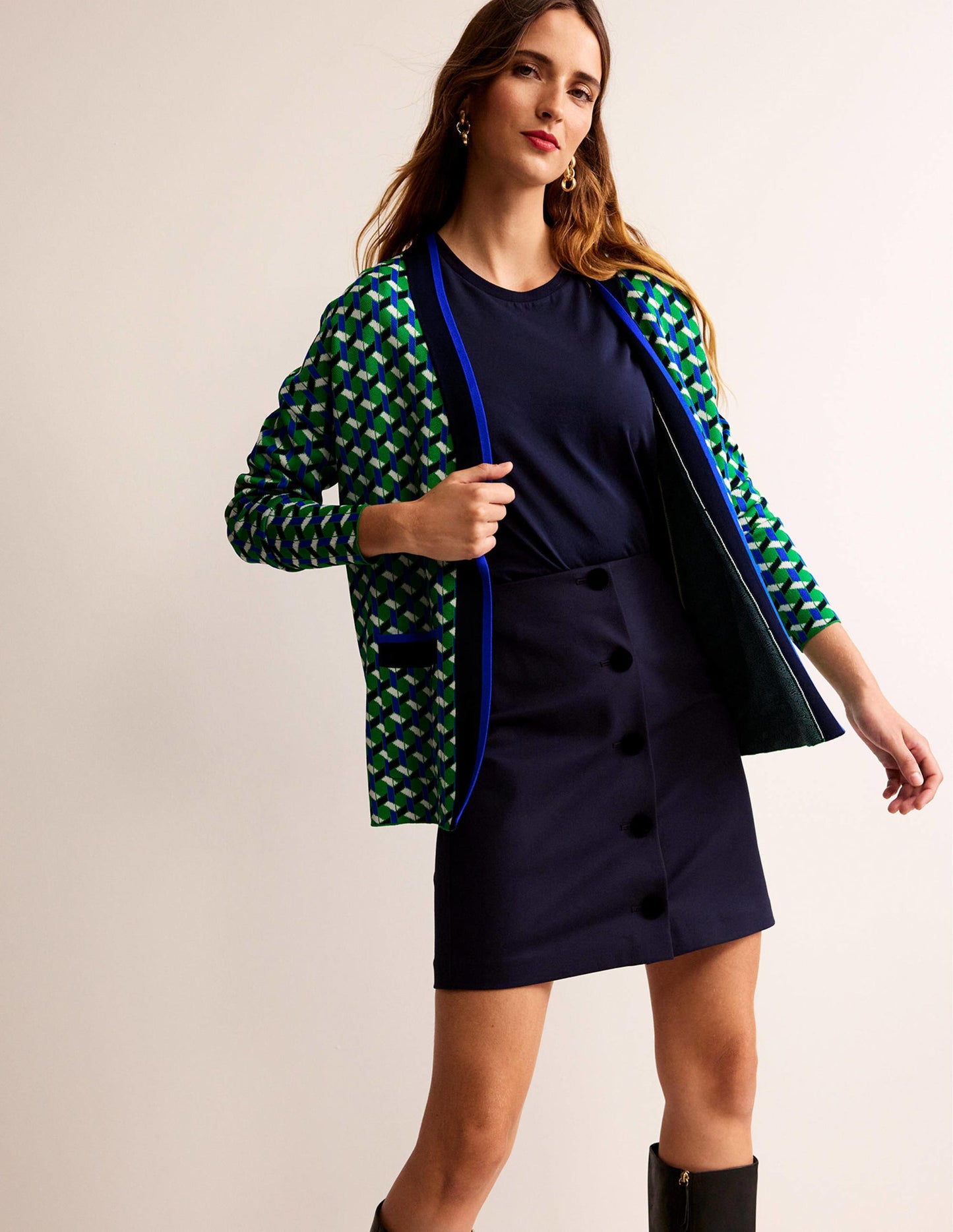 Jacquard Cardigan-Bright Green, Geo Daze
