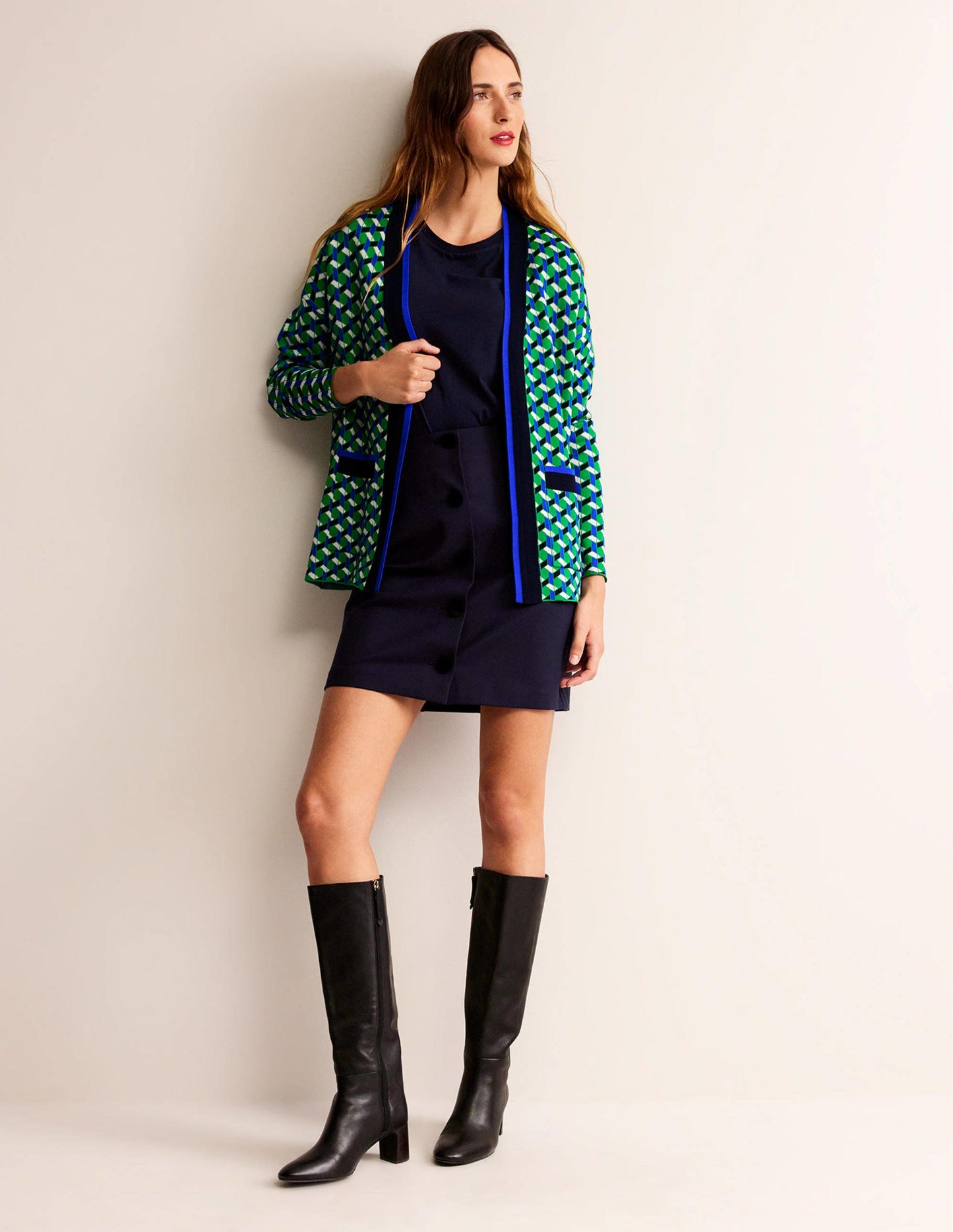 Jacquard Cardigan-Bright Green, Geo Daze