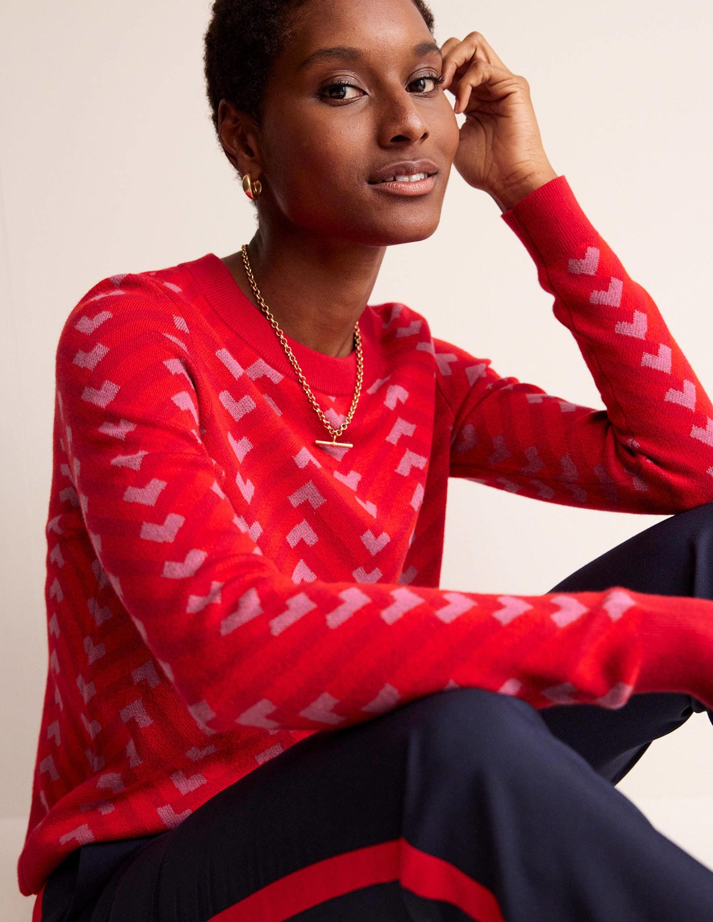 Jacquard Jumper-Cranberry, Chevron Geo