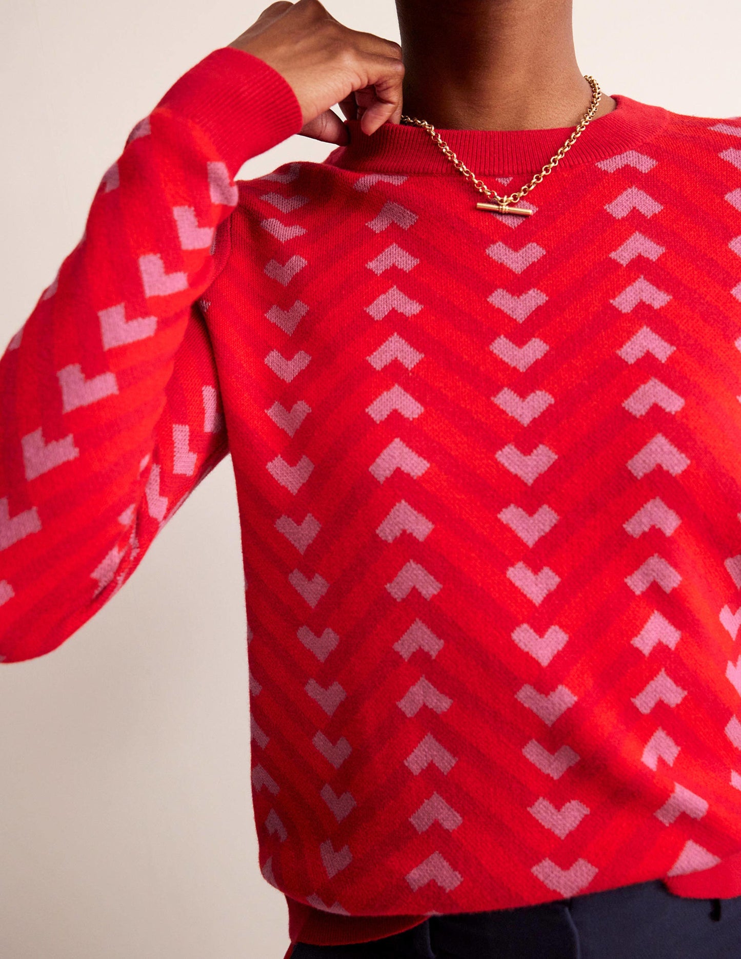 Jacquard Jumper-Cranberry, Chevron Geo